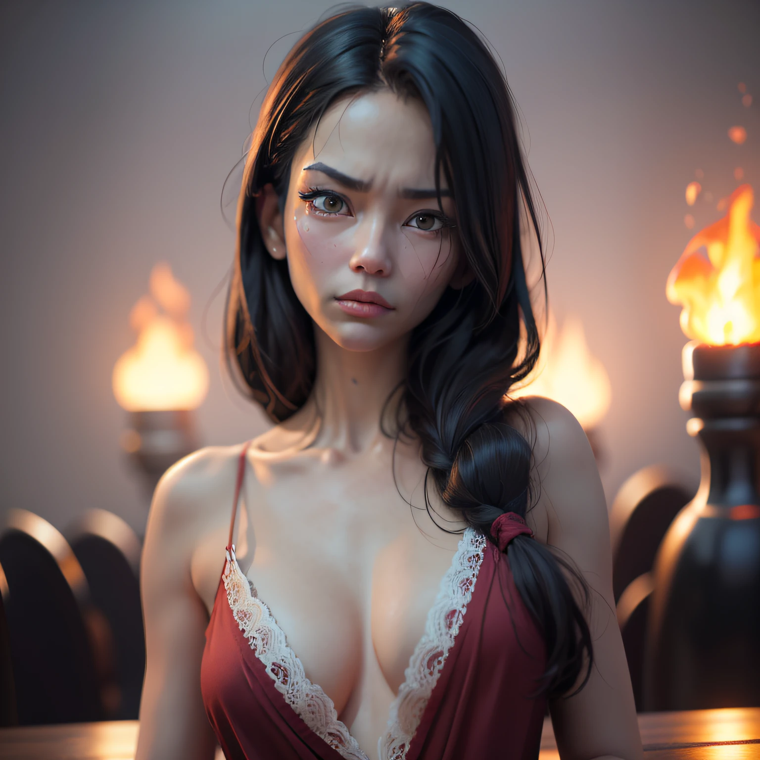 a matural female，Half chest，scowling，4k，A high resolution，tmasterpiece，best qualtiy，Clear focus，（电影灯光），鎖骨，[:(detail in face:1.2:0.2]，Pure desire --auto