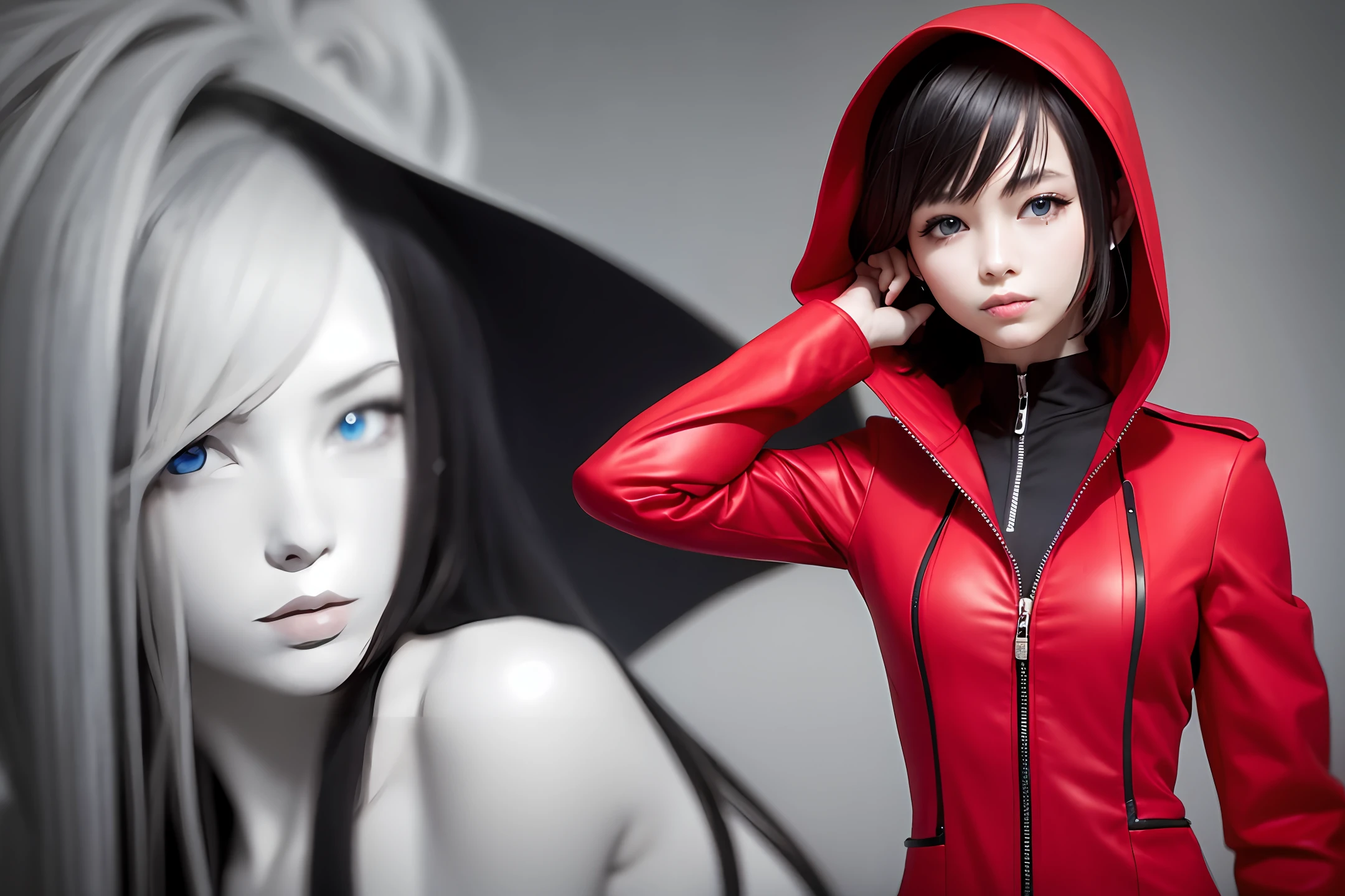 Redcoat，whaite hair，Blue eyes，a beauty girl，quadratic element