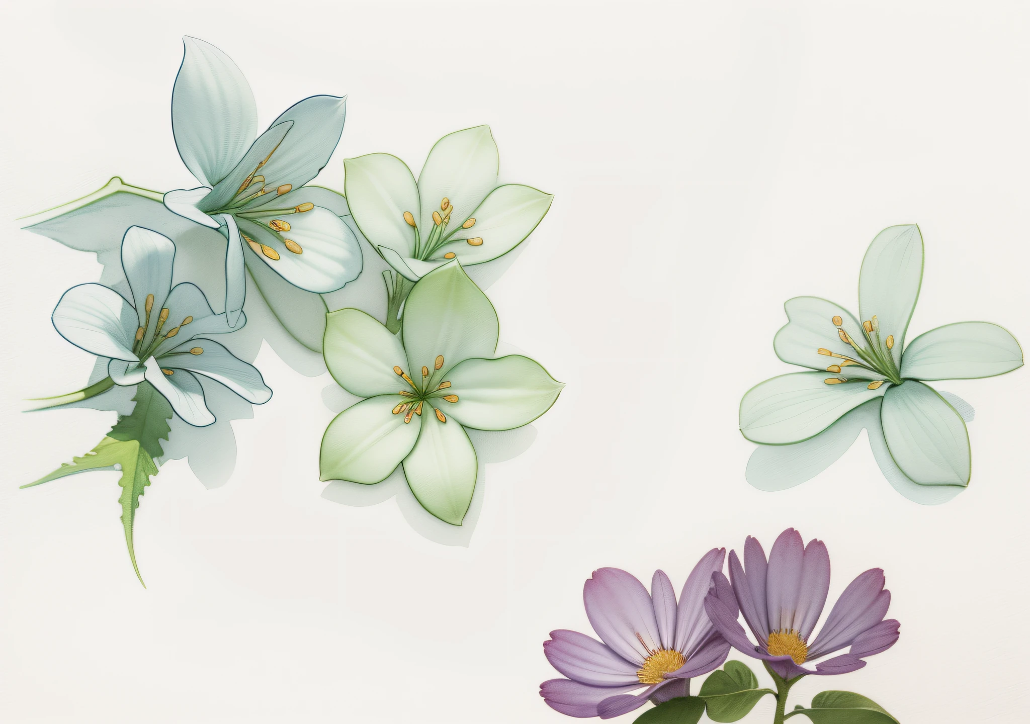 Line drawings are colored,White oil paulownia flower,WaterColor style,Clean background --auto