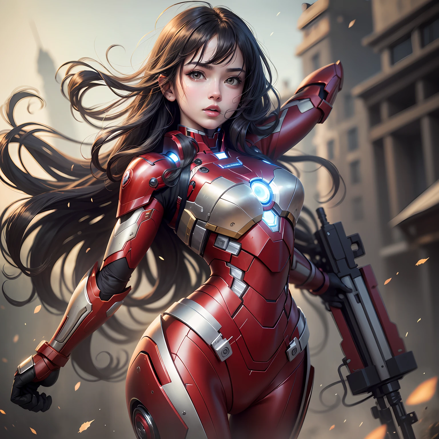 (marvel,super heroes,Exquisite details),Iron Man,female pervert,Water droplets on ironclad suits,Soft light and shadow,Floating in the air. --auto