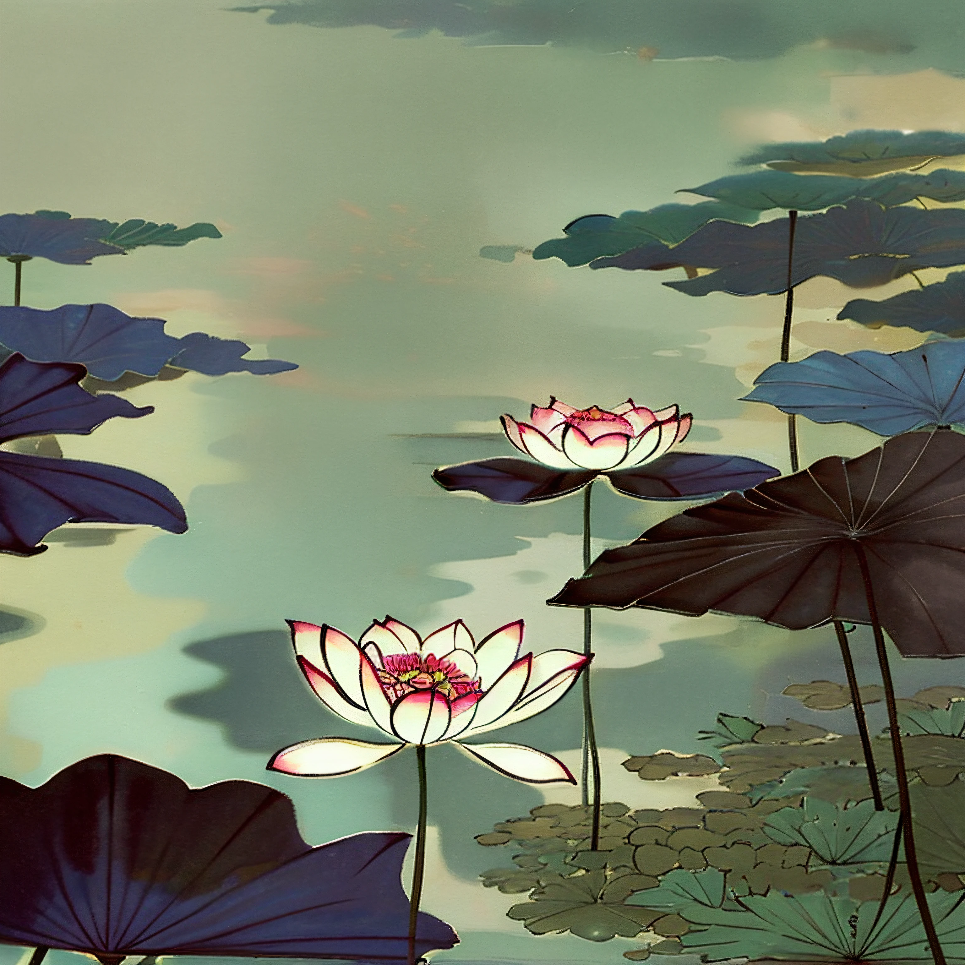 shuimobysim,lotus,dark,lake,butterfly,wuchangshuo,(no humans),