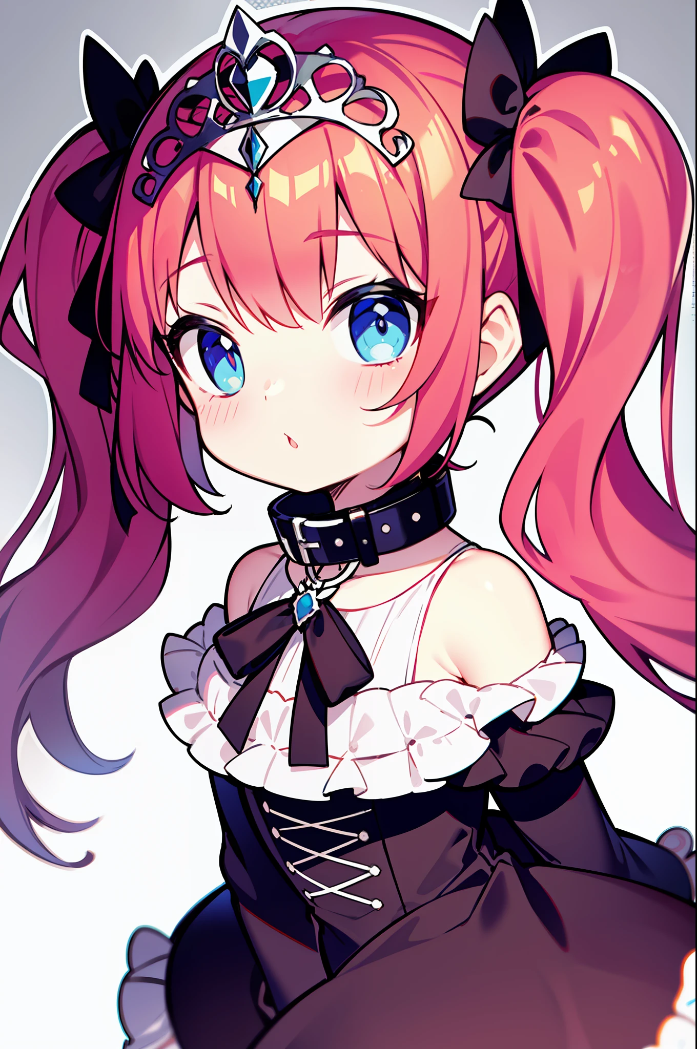 Red hair, Blue eyes, twintails, Goth Lolita, Darkgoth, Collar,Crown tiara,pride,solo,loli,Long hair