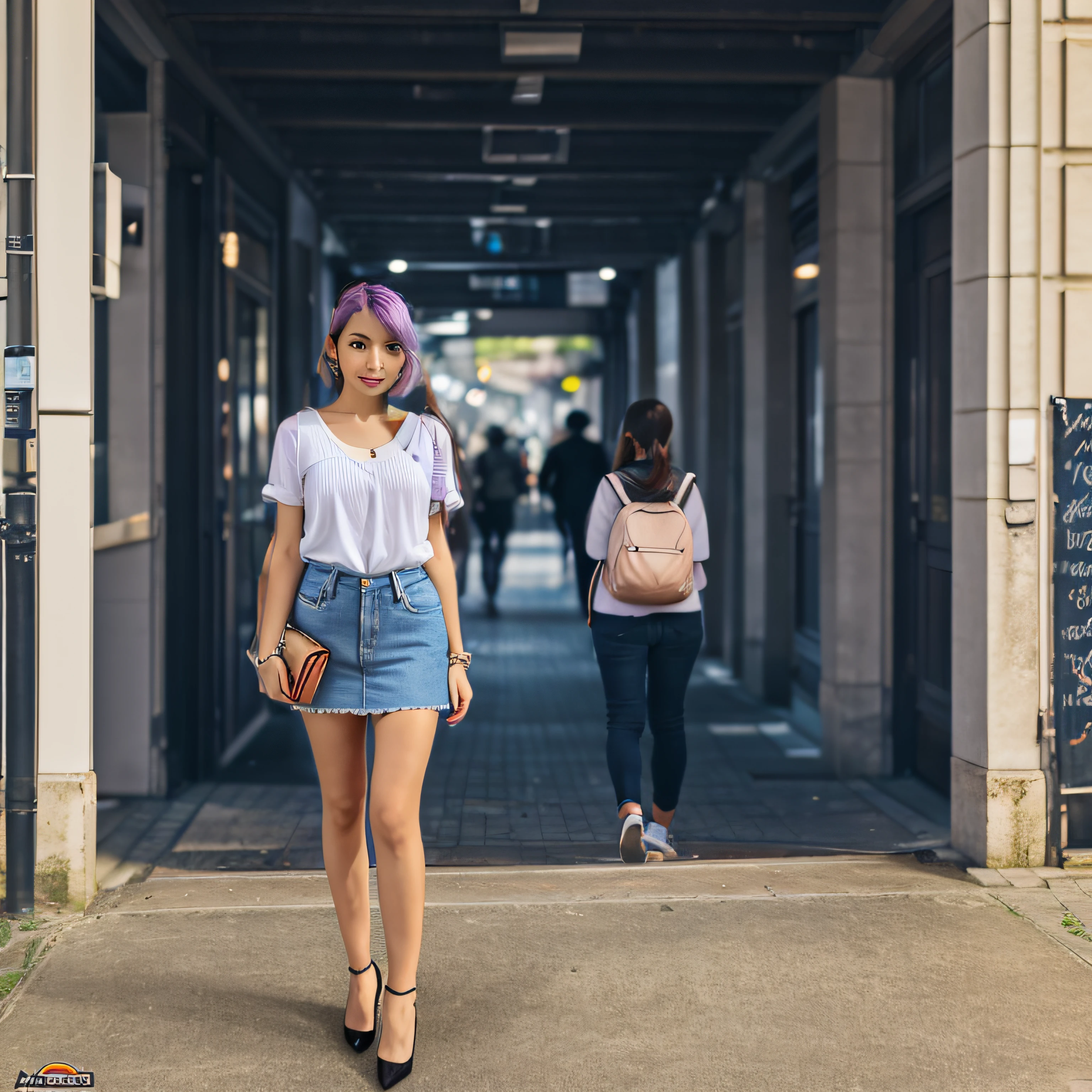 shoulder-length short hair,A bit messy,purple colour gradient