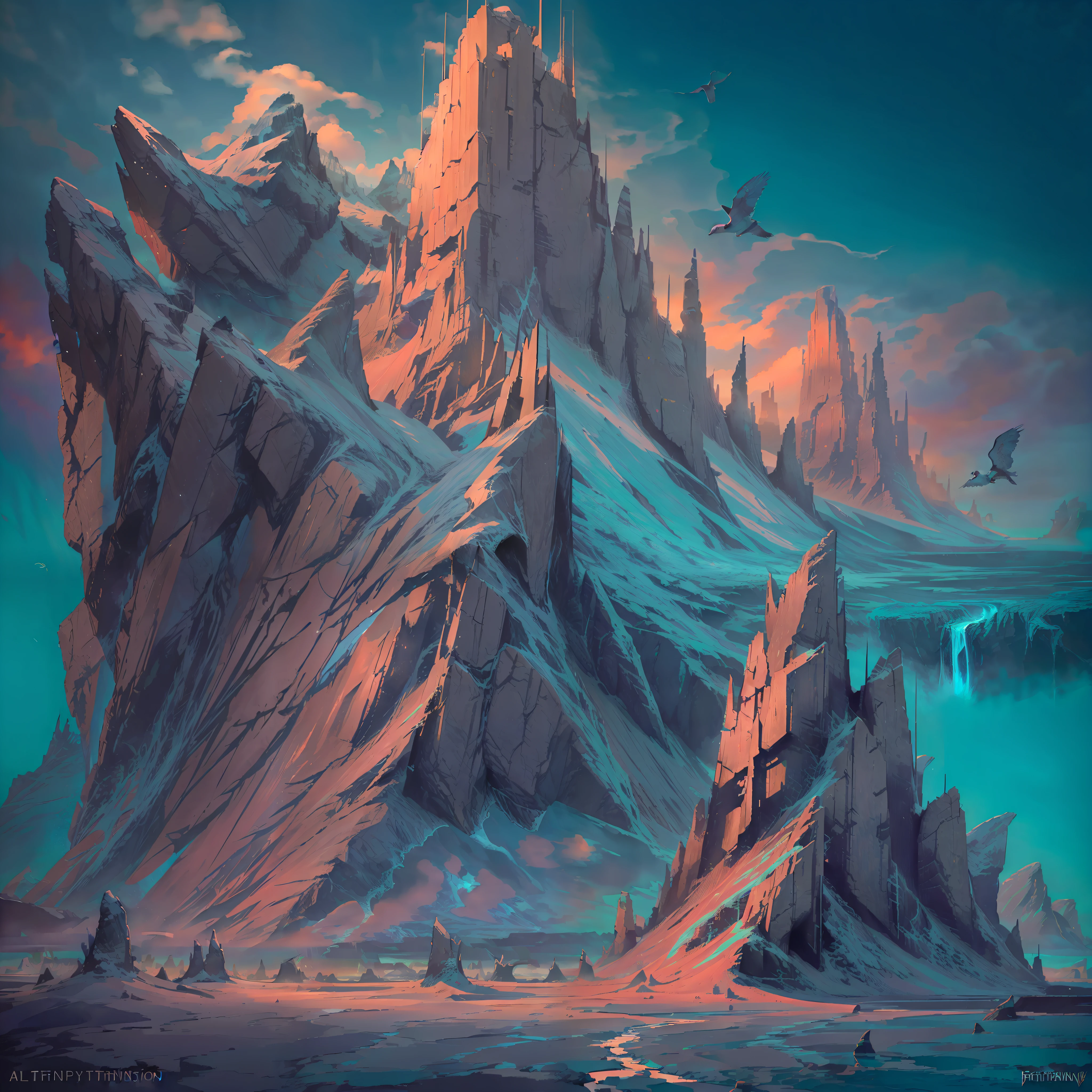 the mountain , ocean, ((tiffany colors)), highly detailed, in the style of marvel, fantasy, highly detailed, digital painting, trending on artstation, concept art, sharp focus, illustration, art by artgerm and greg rutkowski and fuji choko and viktoria gavrilenko and hoang lap stunning, highly detailed, 8k, ornate, intricate, semi-realistic, atmospheric, perfect composition, beautiful detailed, digital art, high quality, perfect composition, haze, dramatic lighting, professional ominous concept art, by Jim Lee and Jack Kirby, an intricate, elegant,
highly detailed digital painting,
concept art, smooth, sharp focus, realistic Illustrations style, this artwork has a asian design with birds, waterfalls and an oriental fantasy landscape, pastel color schemes, whimsical, otherworldly, hyper-detailed illustrations, light red and sky blue, fictional landscapes, mountainous vistas