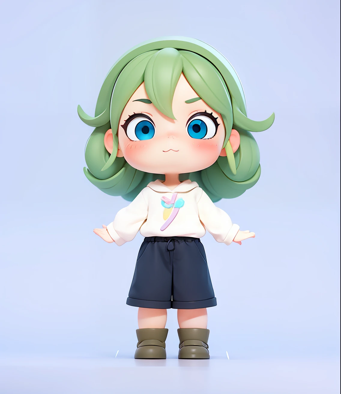Single persona，full bodyesbian，Cute humans，IP image，bored pose，standing on your feet，Clean background，Pop，by Pixar，ip，blindbox，claymaterial，pastel colour，Hand light