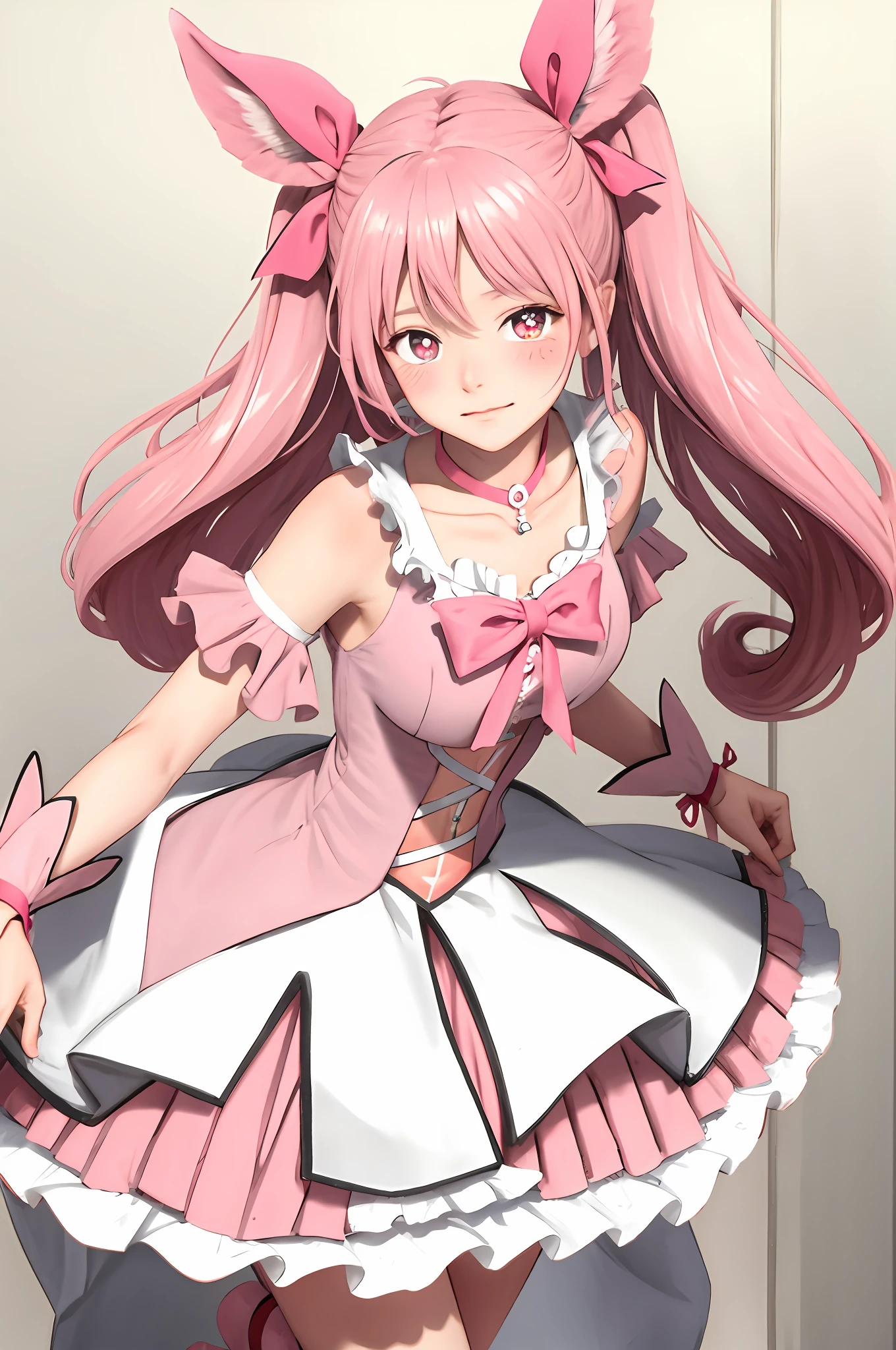 Magical girl Madoka，Shikame Circle，A pink-haired，dual horsetail，pupils，chiquita