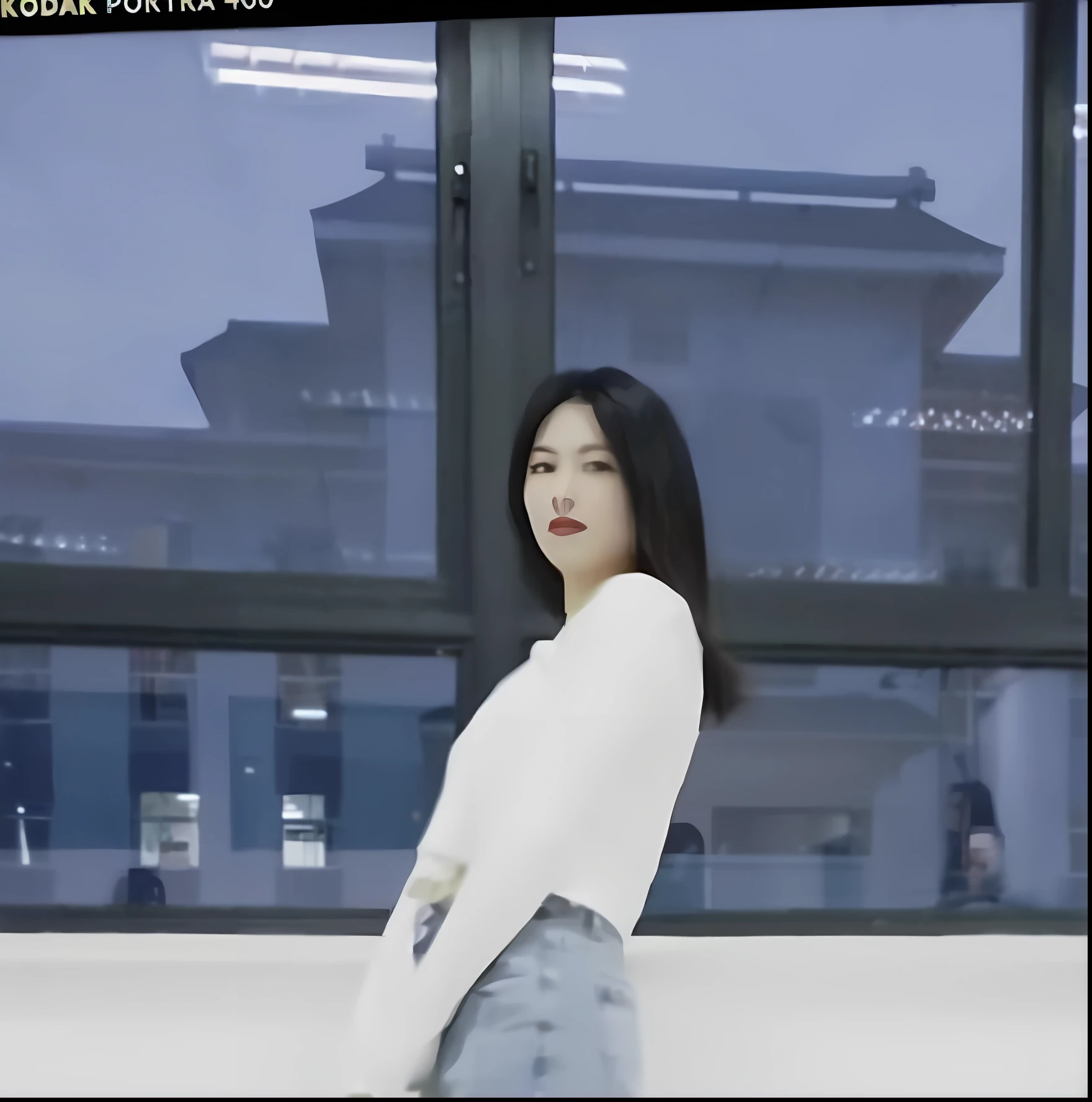 There was a woman standing in front of the window carrying a suitcase, low quality footage, bae suzy, full-body xianxia, very very low quality picture, low quality video, grainy low quality, Shin Jinying, inspired by Ma Yuanyu, leaked image, ulzzangs, very very low quality, Casual pose, inspirado por Kim Jeong-hui