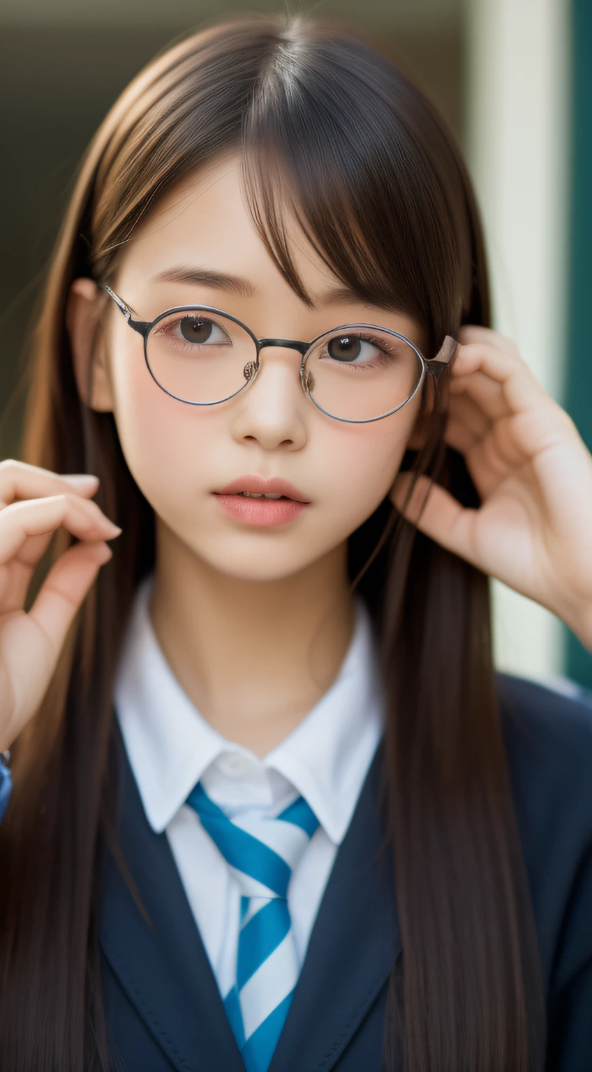 japanes、hi-school girl、校服、School、夏天、eye glasses