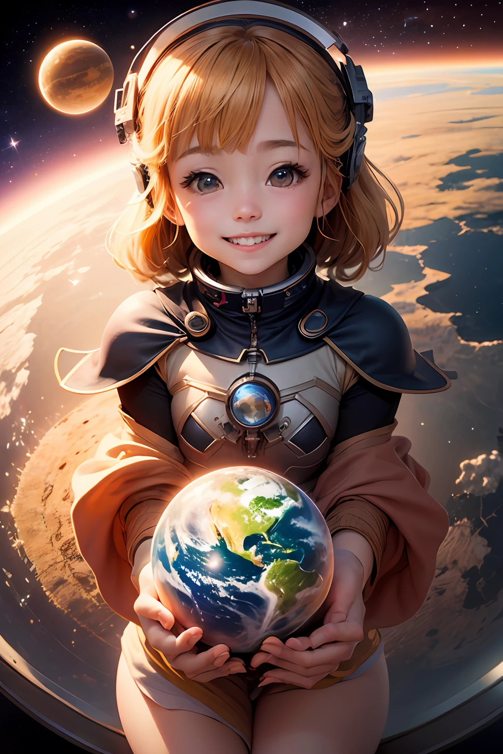 Play in space、A smile、A delightful、angelicales、Mystical、Shines、optic、planetes、planet earth、heart mark、Hakuba、high-level image quality 、I love the earth 、Bright background --auto