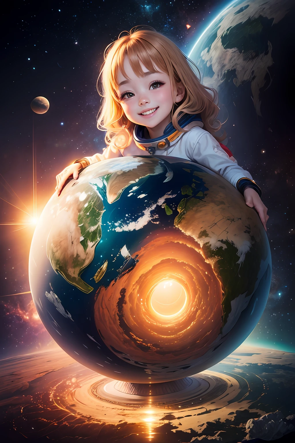 Play in space、A smile、A delightful、angelicales、Mystical、Shines、optic、planetes、planet earth、heart mark、Koi、high-level image quality 、I love the earth 、Bright background --auto