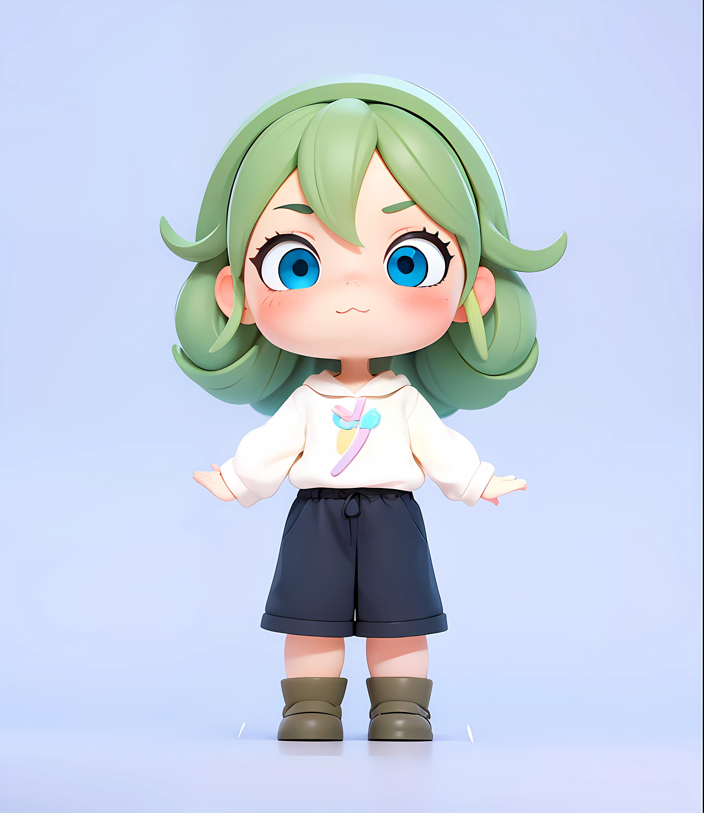 Single persona,full bodyesbian,Cute humans,IP image,bored pose,standing on your feet,Clean background,Pop,by Pixar,ip,blindbox,claymaterial,pastel colour,Hand light