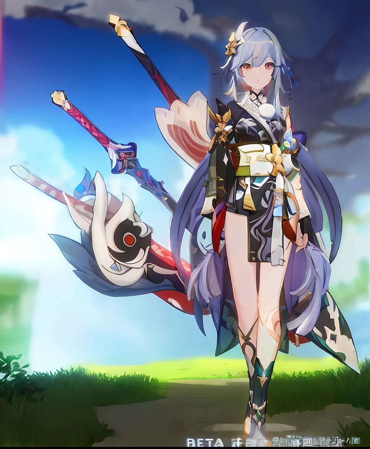 Anime characters standing on grass with sword and armor, onmyoji, Onmyoji detailed art, Katana Zero video game character, Keqing from Genshin Impact, ayaka game genshin impact, Ayaka Genshin impact, onmyoji portrait, Genshin impact's character, zhongli from genshin impact, Genshin Impact style