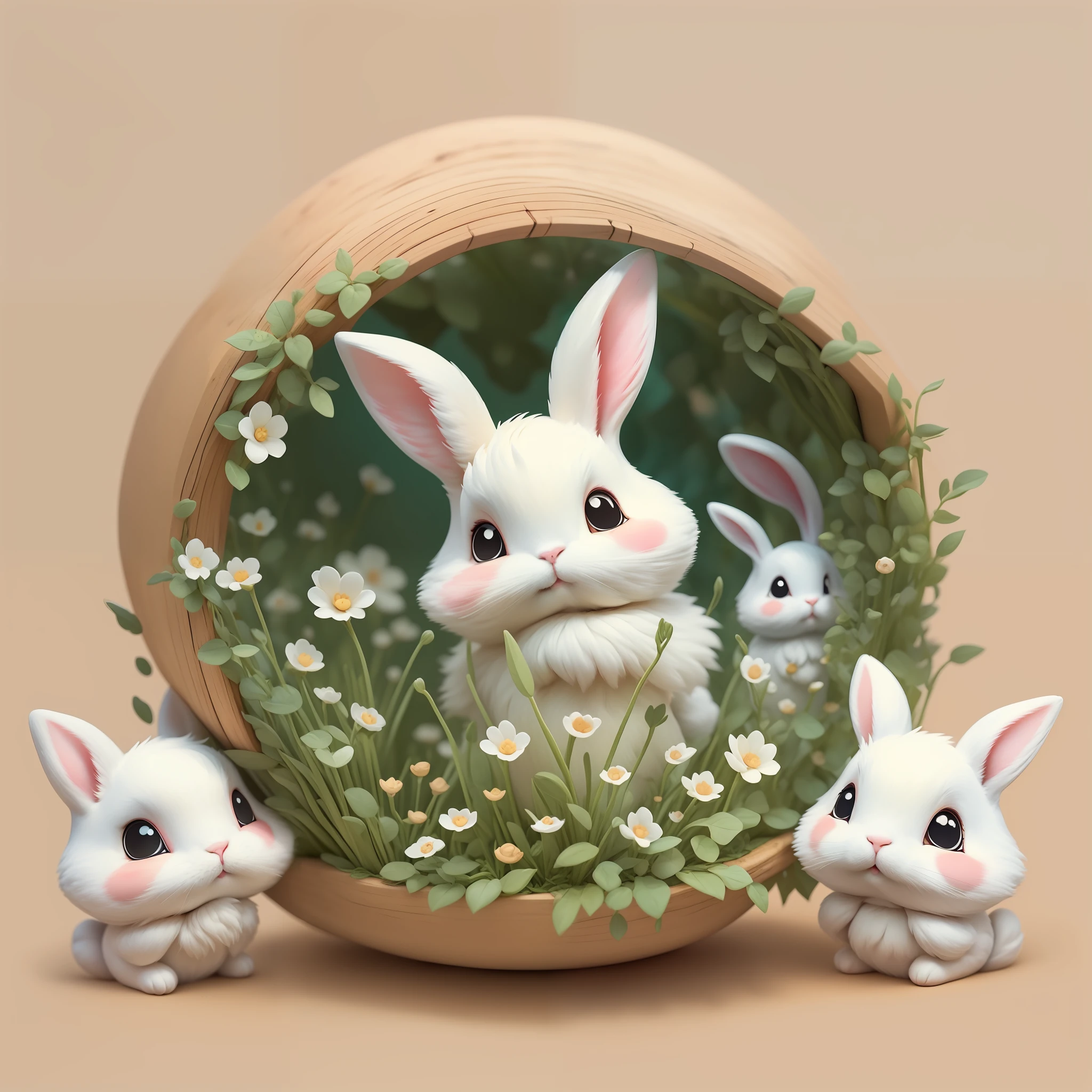 "Arte conceitual imaginativa de uma criatura fofa inspirada em Lora, with the appearance of a white rabbit. (CuteCreatures tag ponderado em 0.9)", Clipart, 5 em um