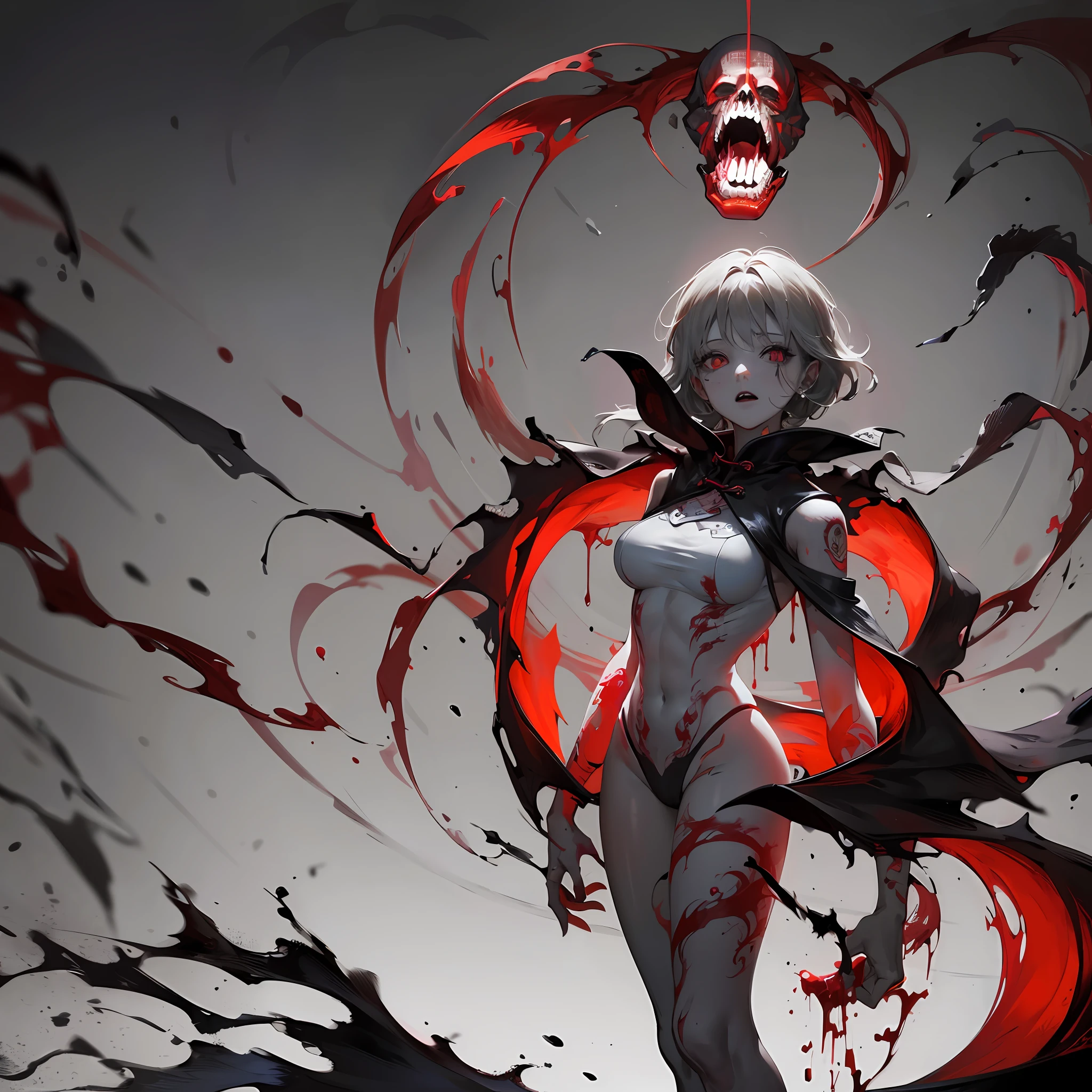 terroral，Panicked masses，Spooky monsters，Chinese horror，Gray tones，Rivers of blood flow，cannibalism，body distorted --auto