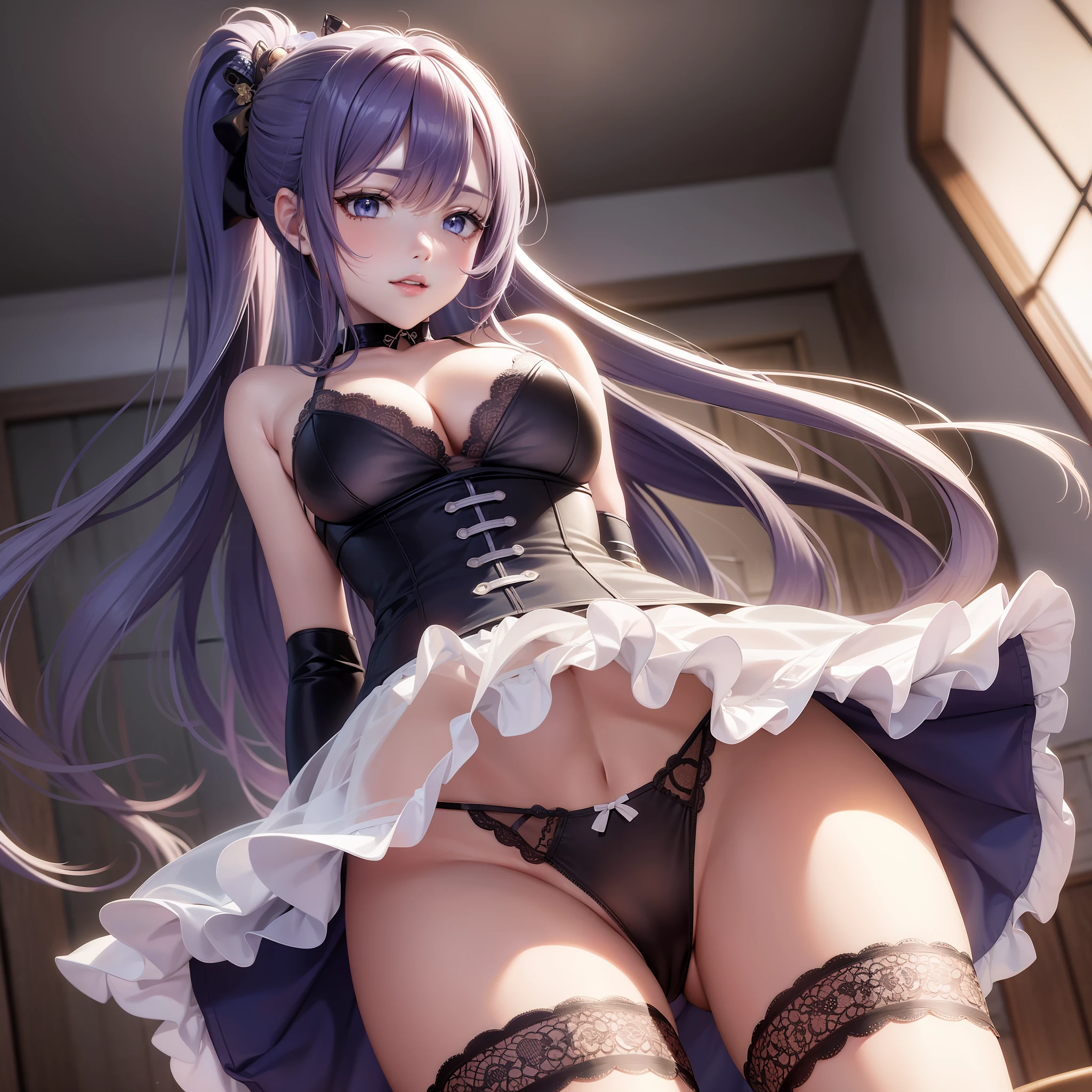 Anime girl with green eyes, Silver hair, Wearing roses on the head,White shirt and black stockings, Kantai collection style, Yandere. s girl, gapmoe yandere, Beautiful Anime High School Girls, maidennurse, anime full body illustration, Anime moe art style, cute anime waifu in a nice dress, lolidress, Yandere, anime visual of a cute girl, attractive anime girls,is shy,solo person,Be red in the face,Malu,1人
