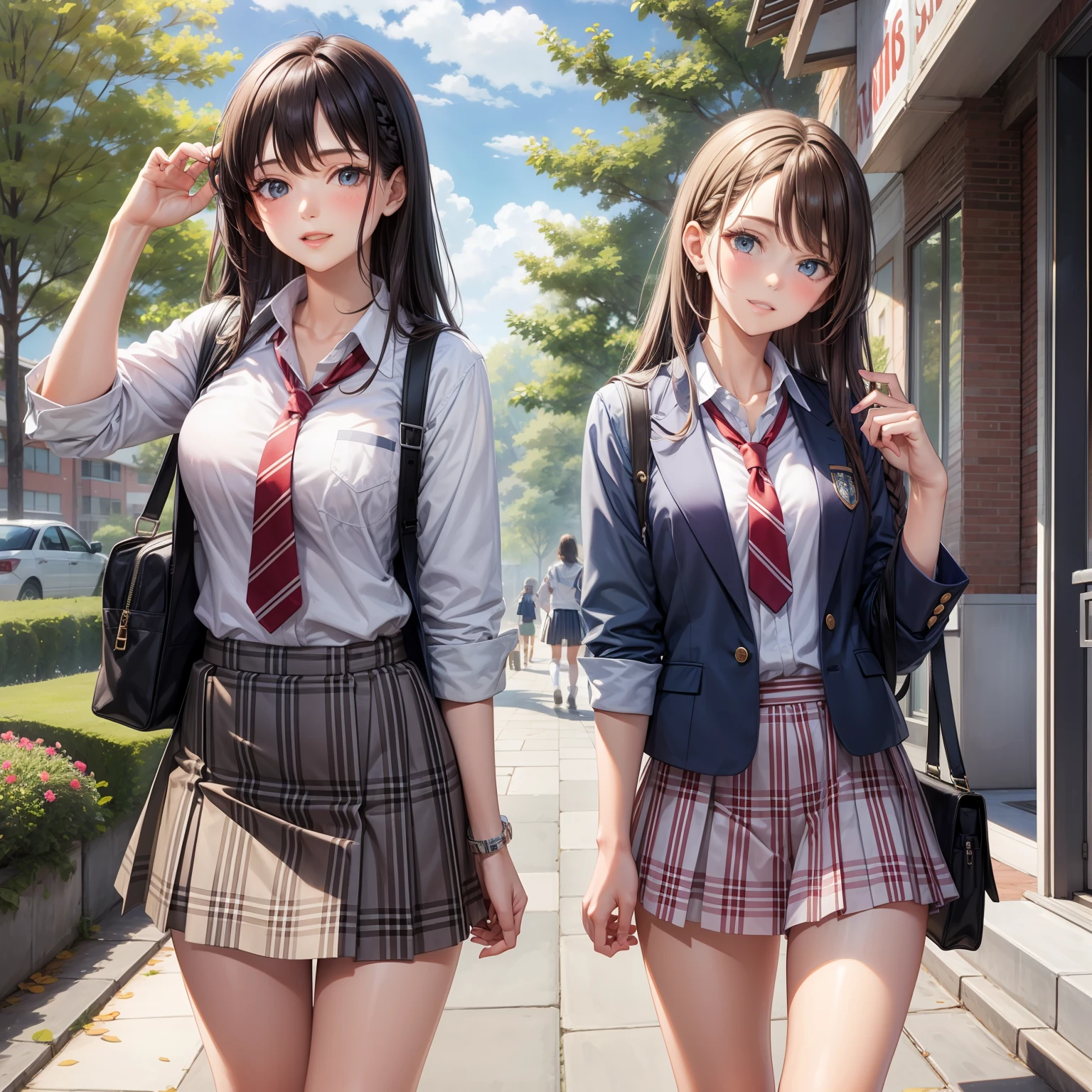schoolgirls，Manteau blanc，long braid，Need