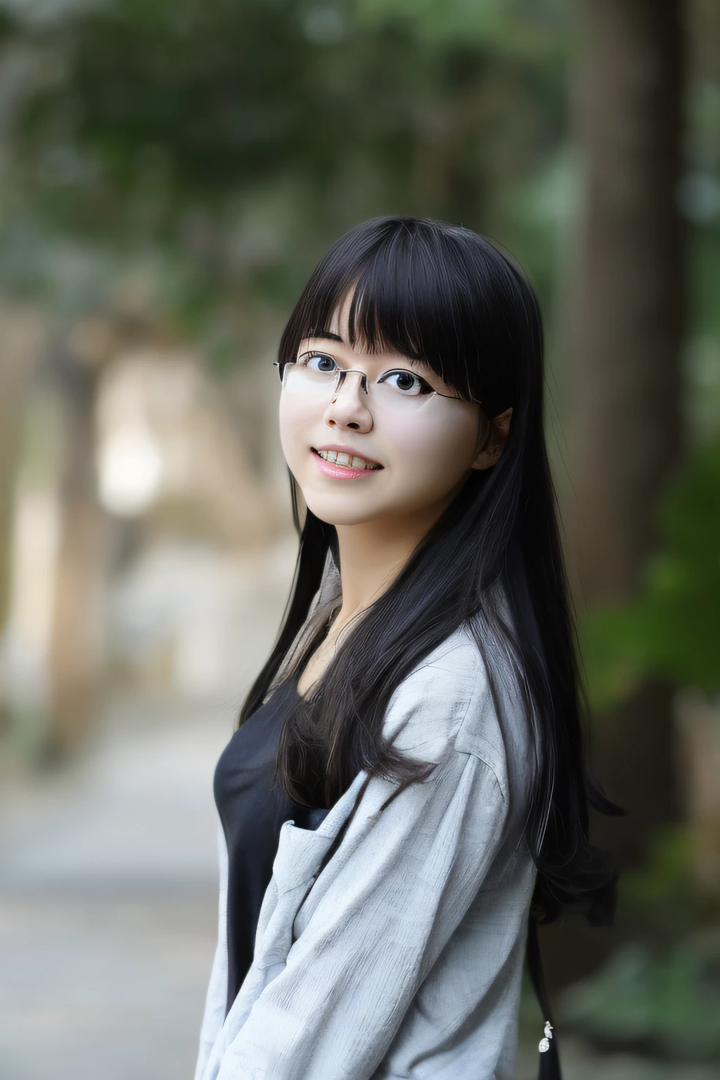 with glasses。The eyes are very small