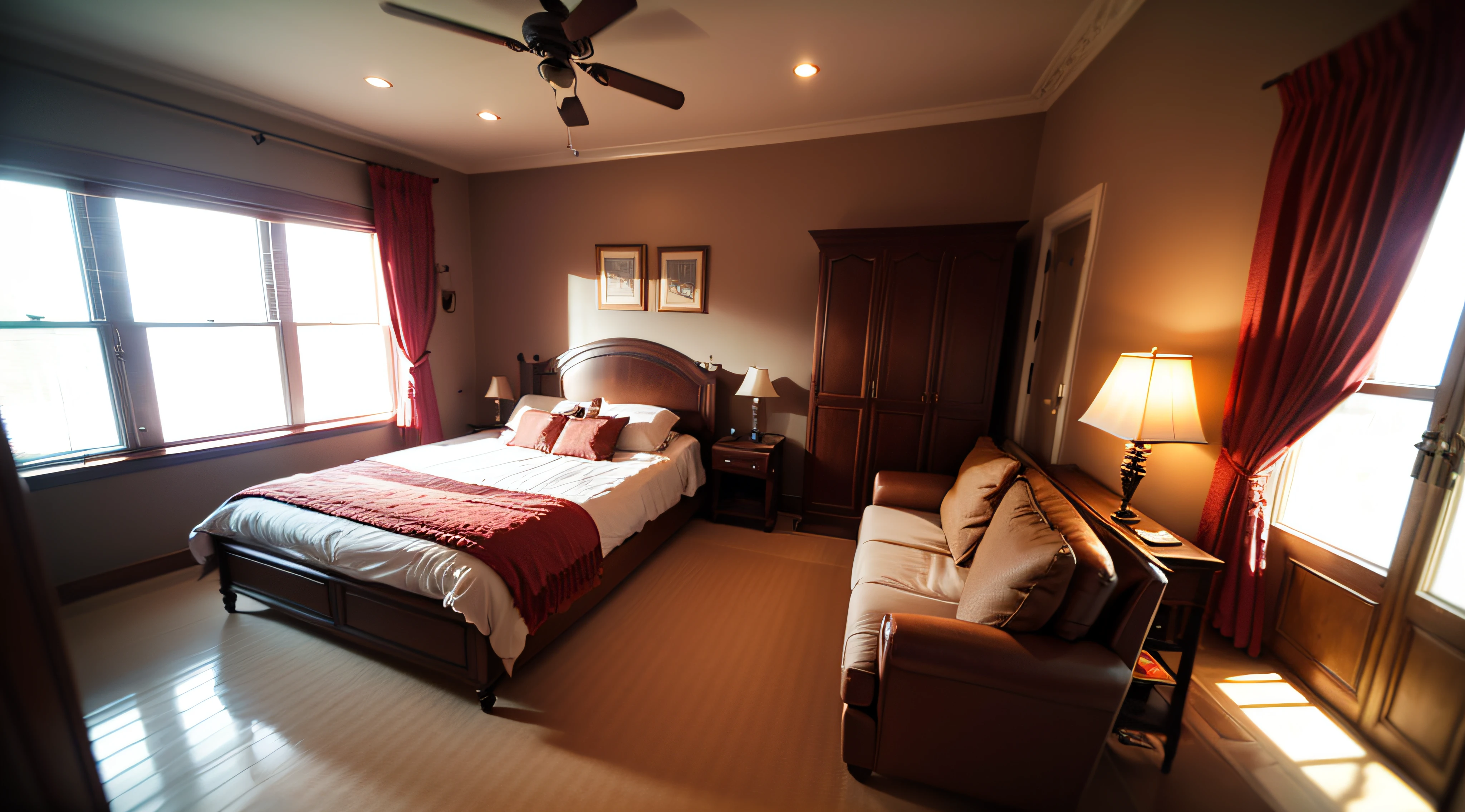 Luxurious room of a mansion, with large windows and very nice ambient lights, Qualidade de foto profissional --auto
