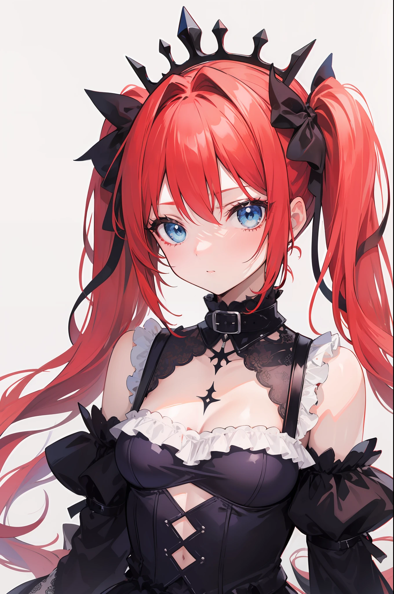 Red hair, Blue eyes, twintails, Goth Lolita, Darkgoth, Collar,Crown tiara,pride,solo,loli,Long hair