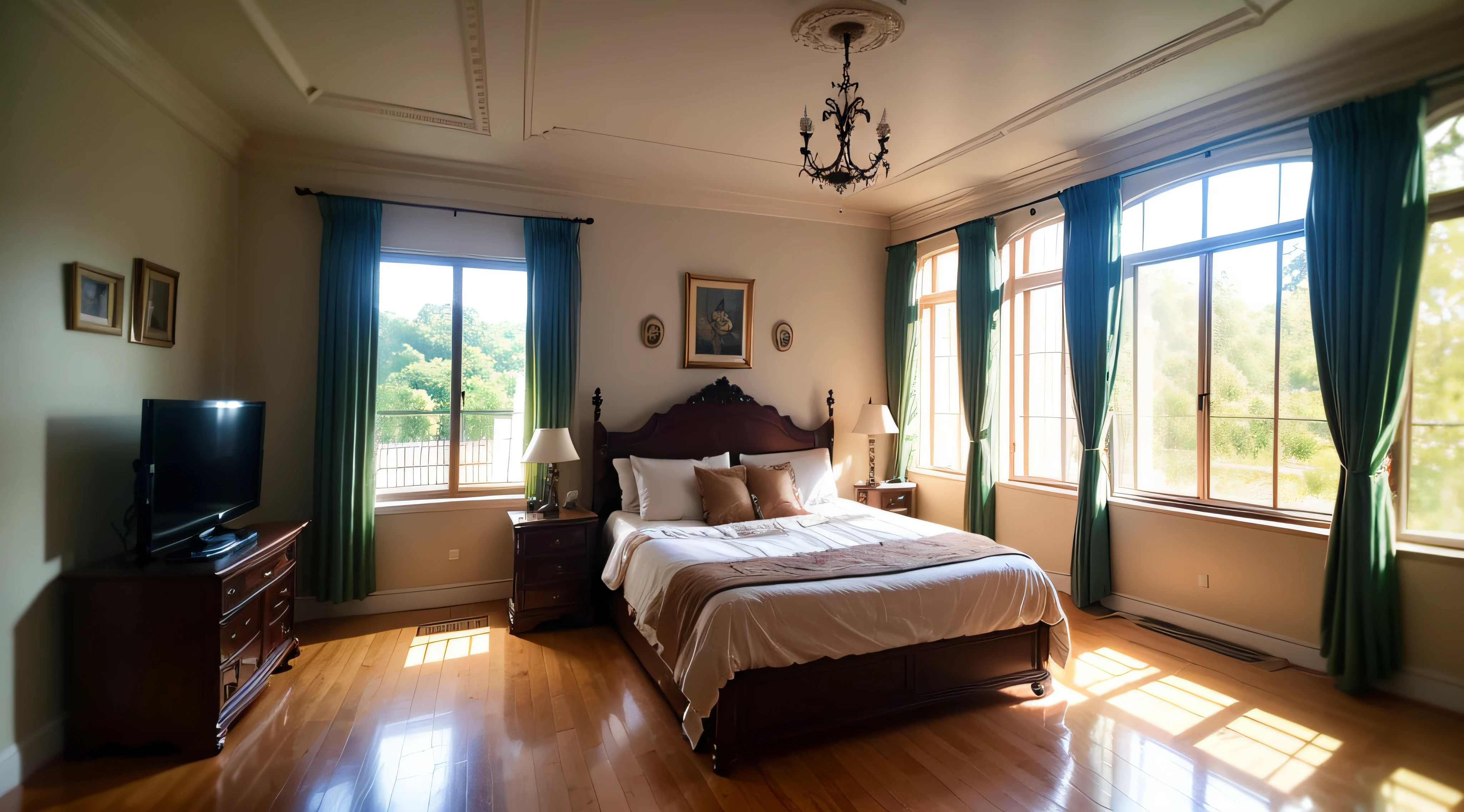 Luxurious room of a mansion, with large windows and very nice ambient lights, Qualidade de foto profissional --auto