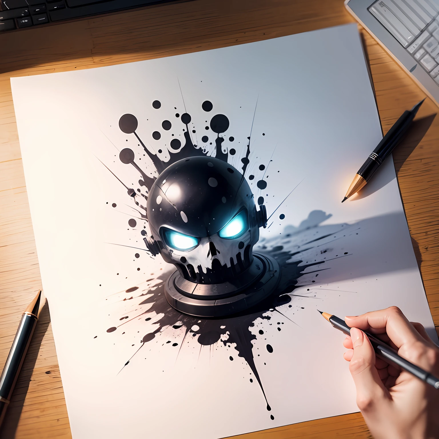 Ink drawing on mobile desktop background --auto