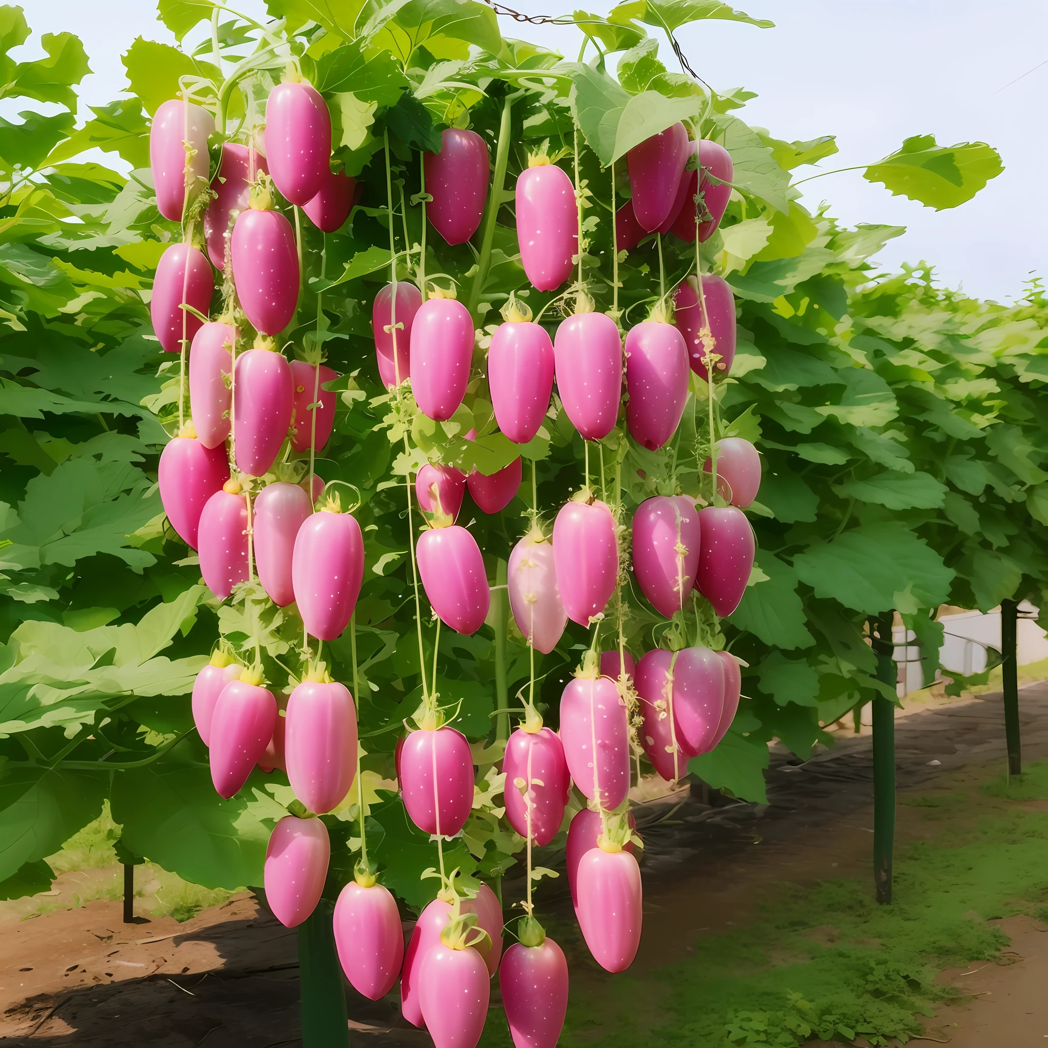 (Picture quality tag)Realistic and delicate,Best Picture Quality, The garden trees are covered with pink flowers,The petals are long,A lush,Entwined vines and verdant flowers,(1girl:0.3), grape trees,Vibrant plants and flowers,Layers of vines hang down,Artistic photography,Tomatoes hanging from branches,Light and fresh,Beautiful(Style tag)