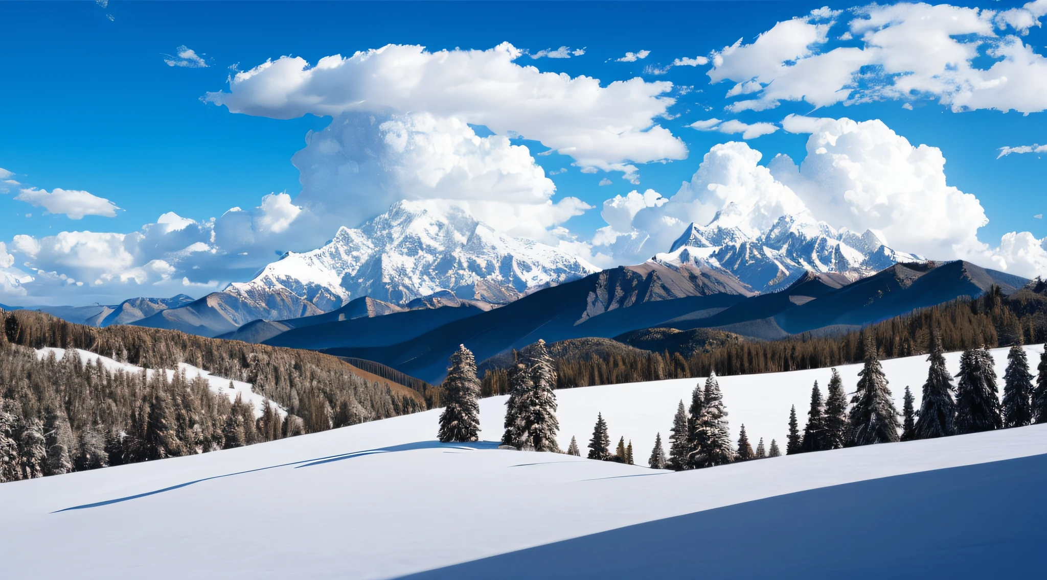 Top of a snowy mountain，surrounded by cloud，A towering mountain rises in the sky。On screen，The silhouette of the snow-capped mountains is clearly visible，Let people feel the magnificence and mystery of nature。Beautiful、heal、Scenic blockbuster、Eye protection、freshen、great outdoors、Wonderland、The wide-angle、Leica、Ultra-clear、Bright light，Real scenery，high-definition photography，Rich and delicate in detail --auto