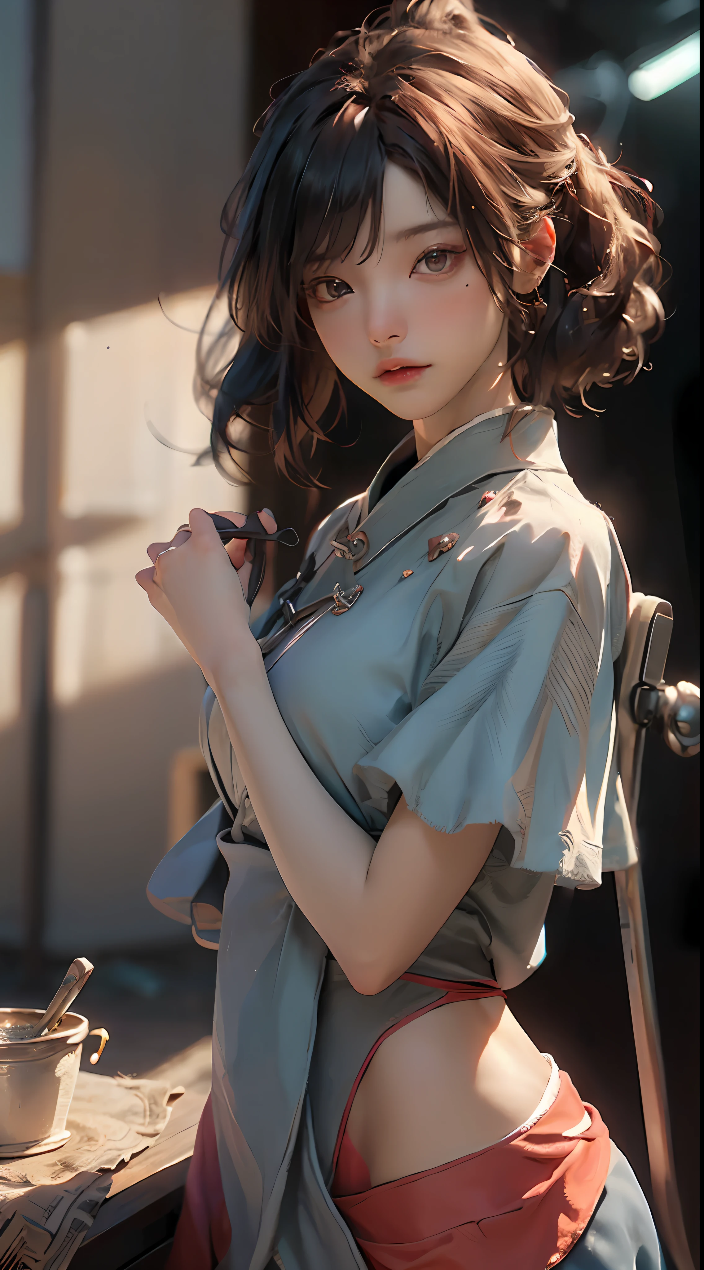 ((top-quality)), ((masterpiece)), (detaileds:1.4), 3D, Beautiful woman image,HDR(HighDynamicRange),Ray traching,NVIDIA RTX,Hyper-Resolution,Unreal 5,sub-surface Scattering,PBR Texturing,Postprocess,Anisotropy Filtering,depth of fields,Maximum clarity and sharpness,multi-layer texture,Albedo and specular maps,Surface Shading,Accurate simulation of light-material interactions,perfectly proportions,Octane Rendering,Two-tone lighting,Wide aperture,Low ISO、red balance、thirds rule、8K RAW、