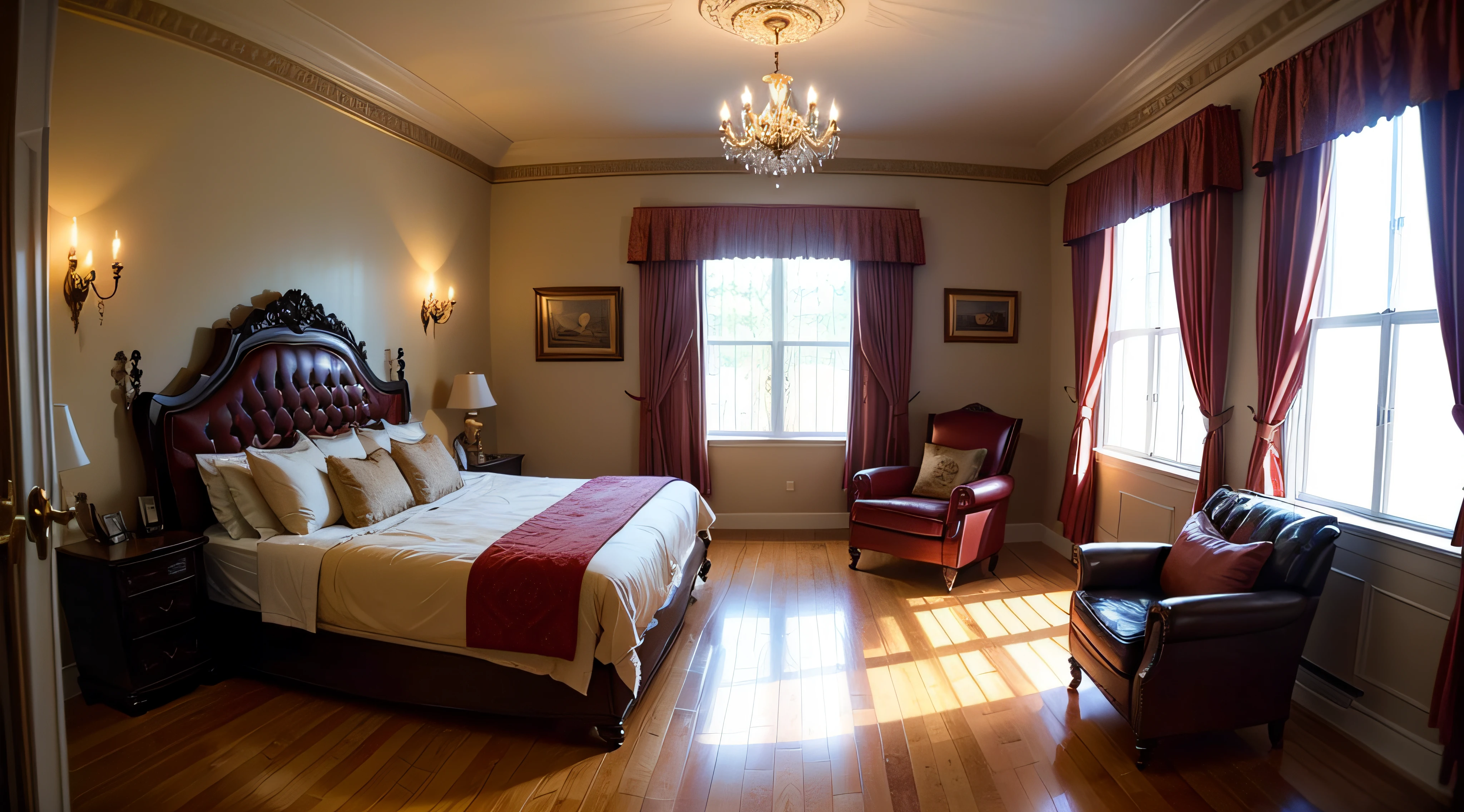 Luxurious room of a mansion, with large windows and very nice ambient lights, Qualidade de foto profissional --auto