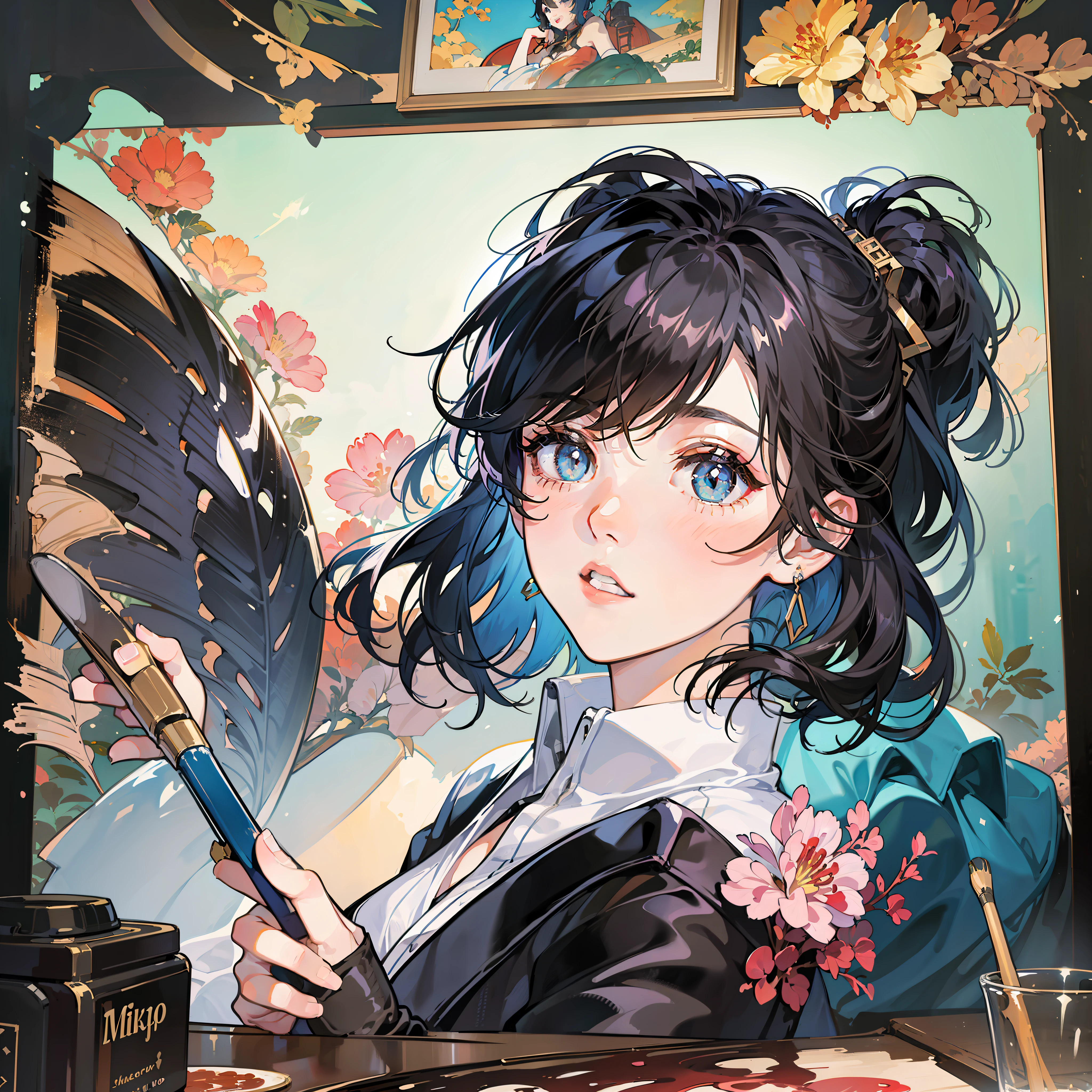 (Girl painting: 1.3) of (ultra-detailed: 1.3), (warmth: 1.3), best quality, masterpiece, highly detailed, ultra-detailed, 1girl, [Emma Watson: Zhou Ziyu: 0.2],, unreal engin 5 , octane render,(2D:1.2), limited palette flat color,, digital painting, artstation, concept art, smooth, sharp focus,art by ross tran and greg rutkowski and alphonse Mucha and Bak Karol,,(oil painting:1.16) ,(acrylic Pigment:1.16),(Color:1.16),(Watercolor:1.16),, by (nvinkpunk:1.0),(kuvshinov:1.0),(dreamlikeart:1.0),(samdoesart:1.0),(modelshoot style: 1.0), (Artist Koho Shoda: 1.3), (Artist Mike Mignola: 1.3), (Artist Joop Polder: 1.3), (Classic Art: 1.3), (Industrial Art: 1.3), (Solar Punk Art: 1.3)