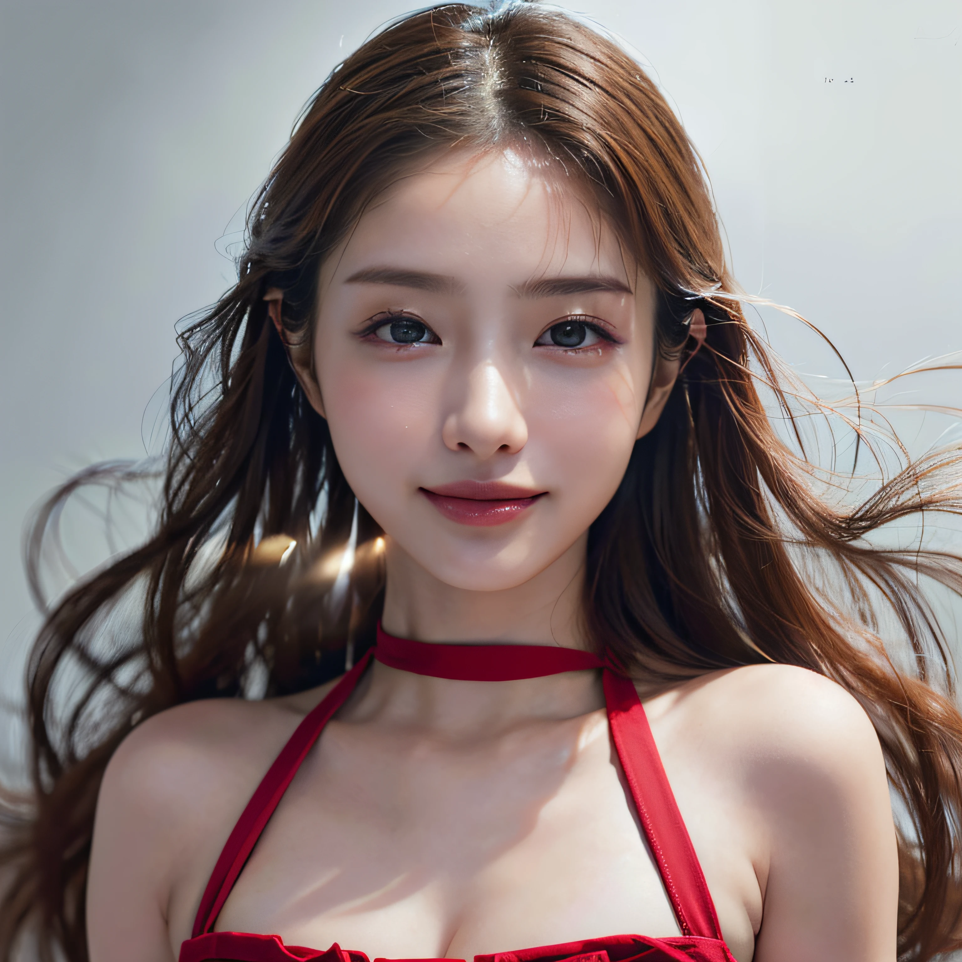 (in 8K、Raw photography、top-quality、​masterpiece:1.2)、(realisitic、Photorealsitic:1.37)、ultra-detailliert、超A high resolution、One lady、独奏、Big、fishtail、beautifull detailed face、(A smile)、raise the corners of one's mouth、Constriction、(Slim waist:1.3)、cuisine、Be clear at hand、full of sweat、pinafore、Attach nothing else、Clear eyes、precise face features、Whole human body、Slightly powdered skin texture、Feathering、(Detailed skin)、Realistic texture、Muffled light、Gradient Blending、Perfect face and proportions、Dense skin Beautiful detailed skin、Skin Texture、Floating hair、Professional Lighting、