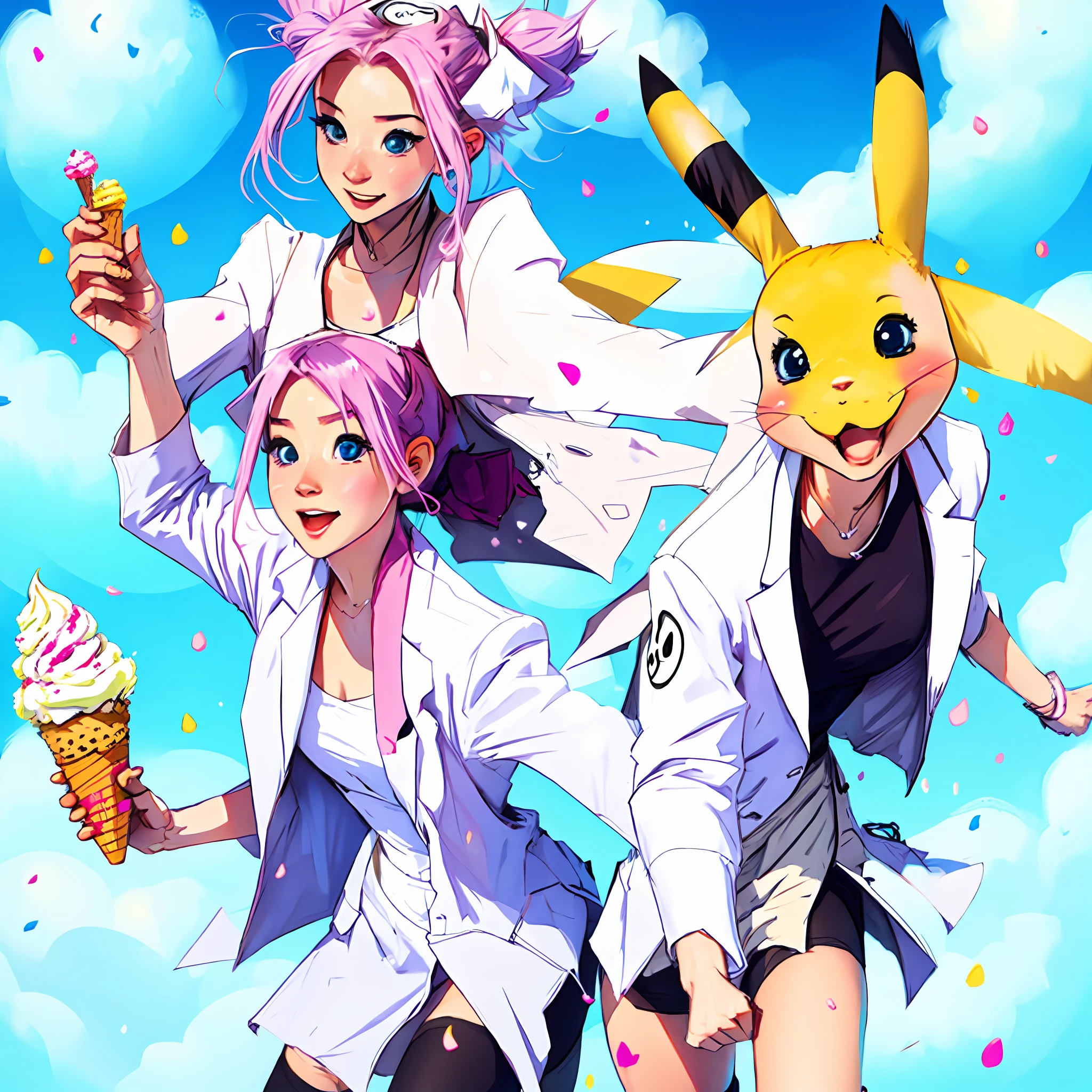 Hinata，Double ponytail for ice cream，Wear white stockings，The top is a white coat that Pikachutu presses --auto