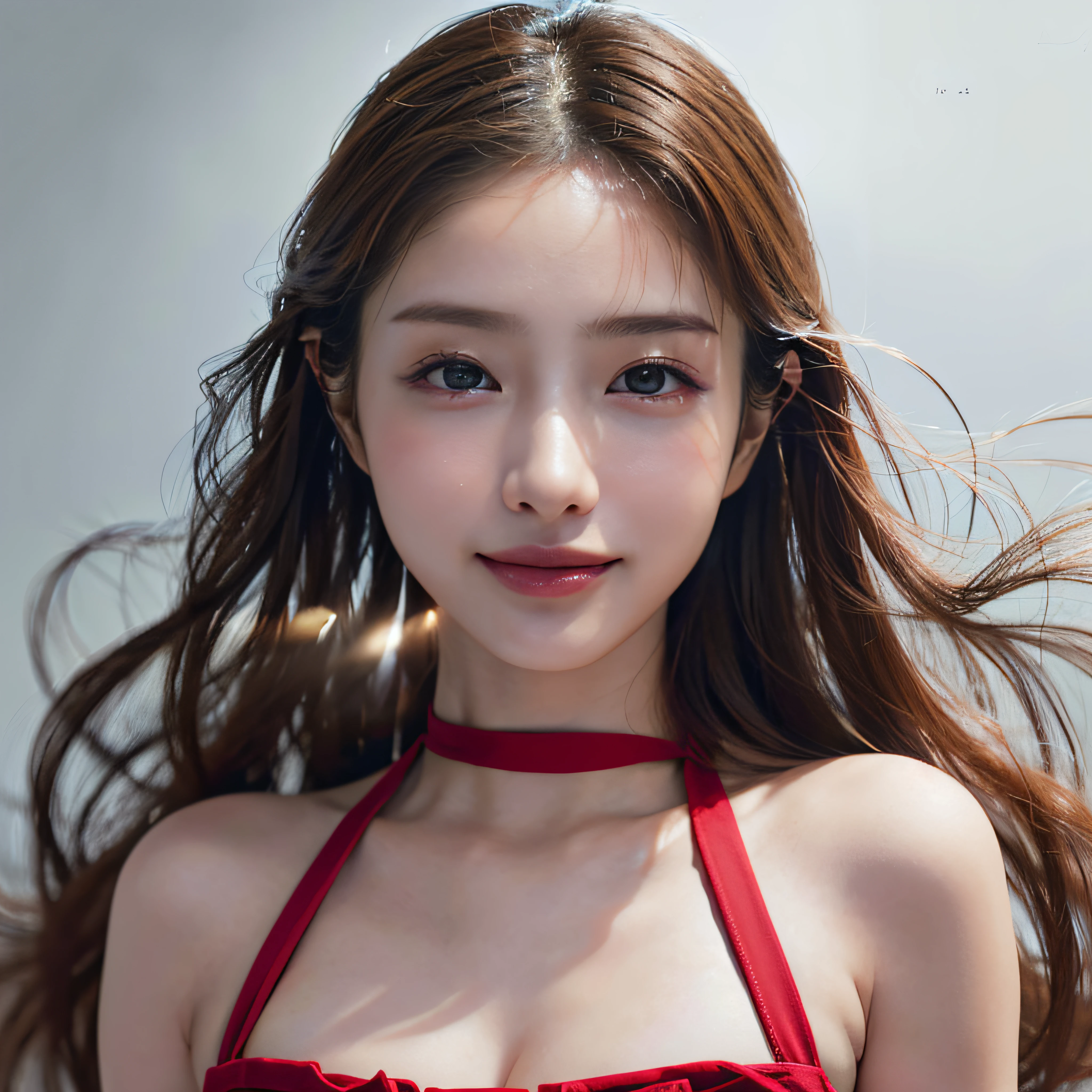 (in 8K、Raw photography、top-quality、​masterpiece:1.2)、(realisitic、Photorealsitic:1.37)、ultra-detailliert、超A high resolution、One lady、独奏、Big、fishtail、beautifull detailed face、(A smile)、raise the corners of one's mouth、Constriction、(Slim waist:1.3)、cuisine、Be clear at hand、full of sweat、pinafore、Attach nothing else、Clear eyes、precise face features、Whole human body、Slightly powdered skin texture、Feathering、(Detailed skin)、Realistic texture、Muffled light、Gradient Blending、Perfect face and proportions、Dense skin Beautiful detailed skin、Skin Texture、Floating hair、Professional Lighting、