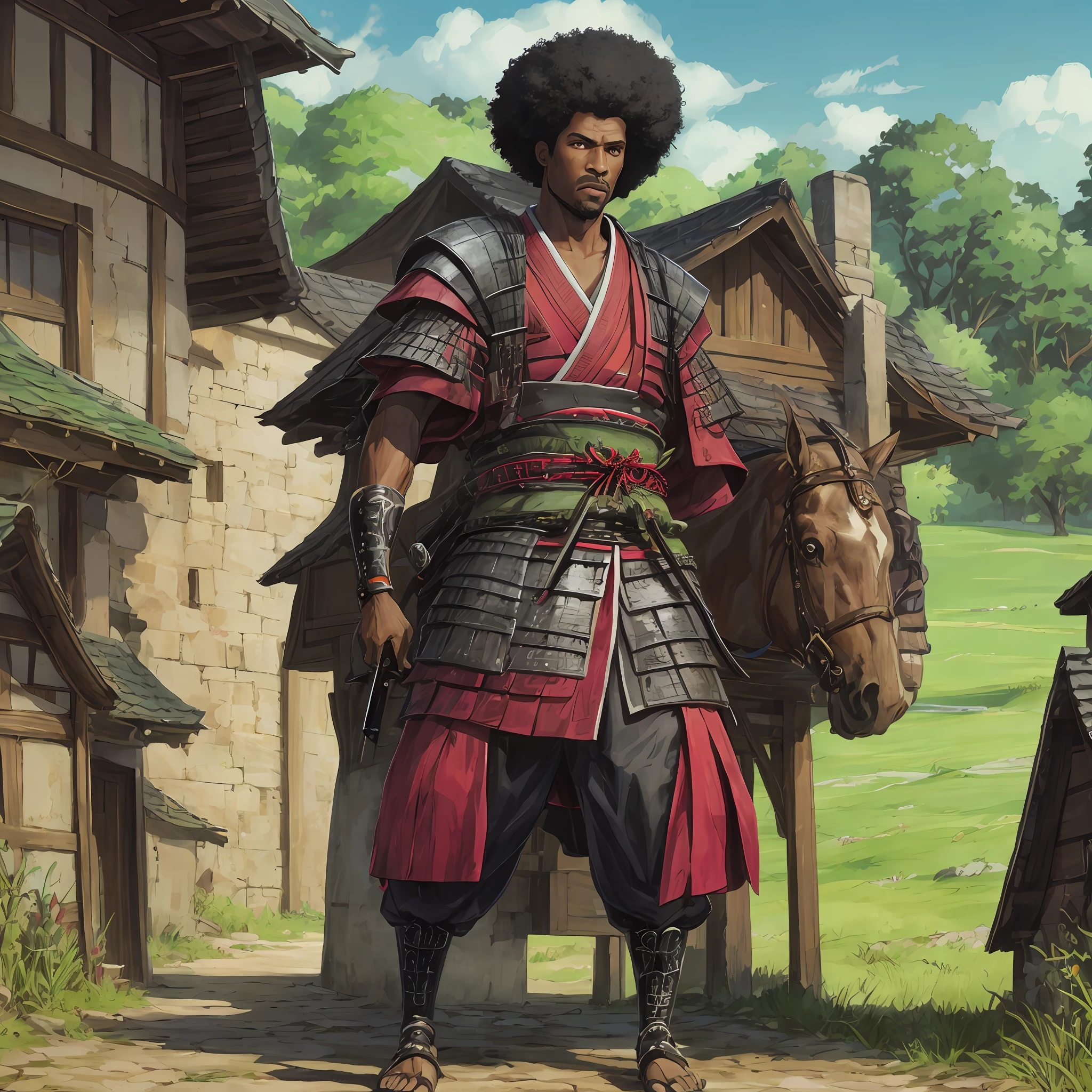 homem  em um manto segurando uma espada, samurai com afro --auto