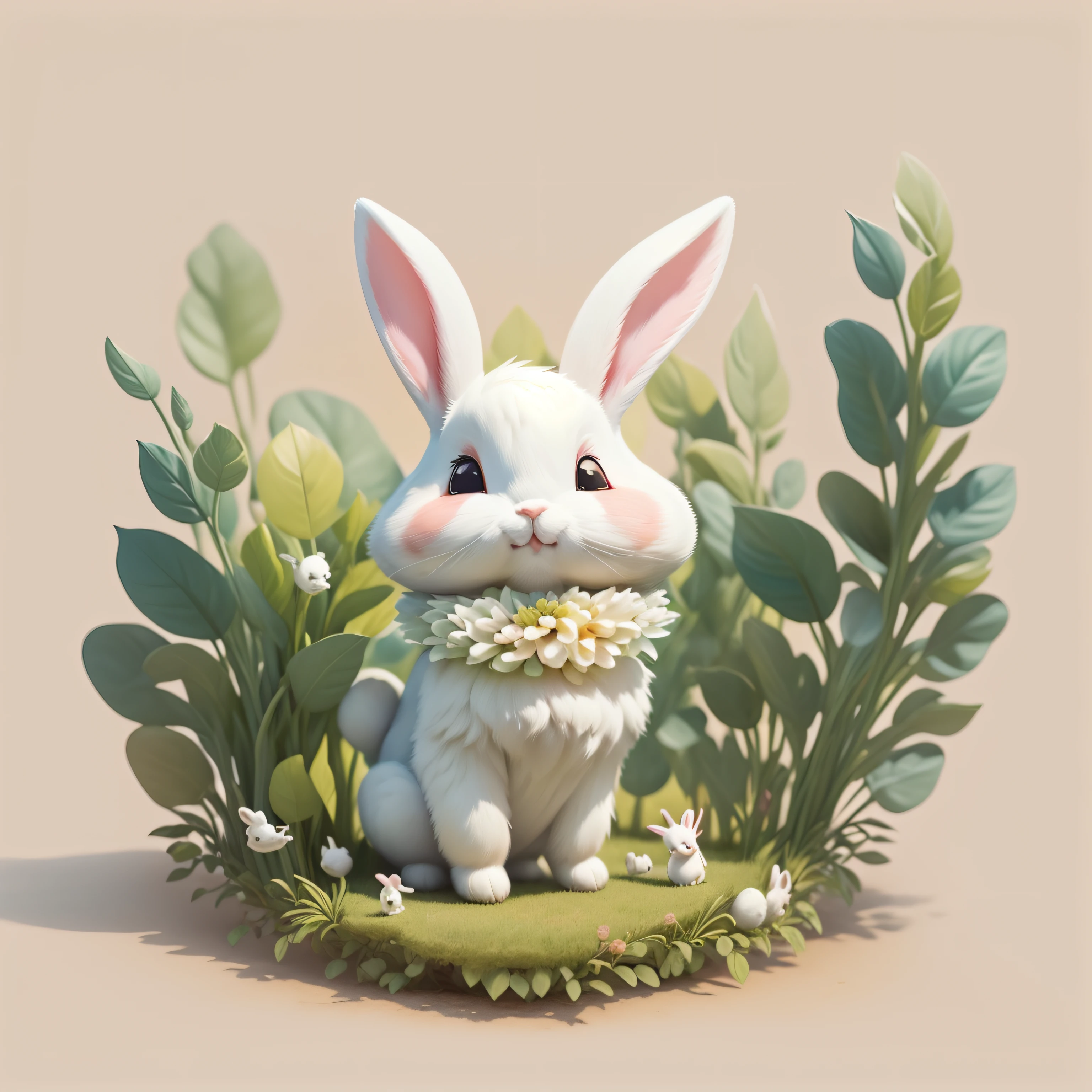 "Arte conceitual imaginativa de uma criatura fofa inspirada em Lora, with the appearance of a white rabbit. (CuteCreatures tag ponderado em 0.9)", Clipart, 5 em um
