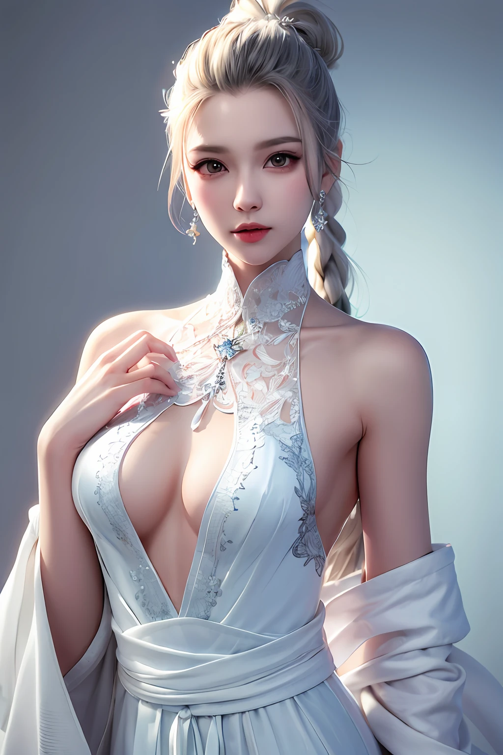 White hair,dual horsetail,校服,cleavage,long leges