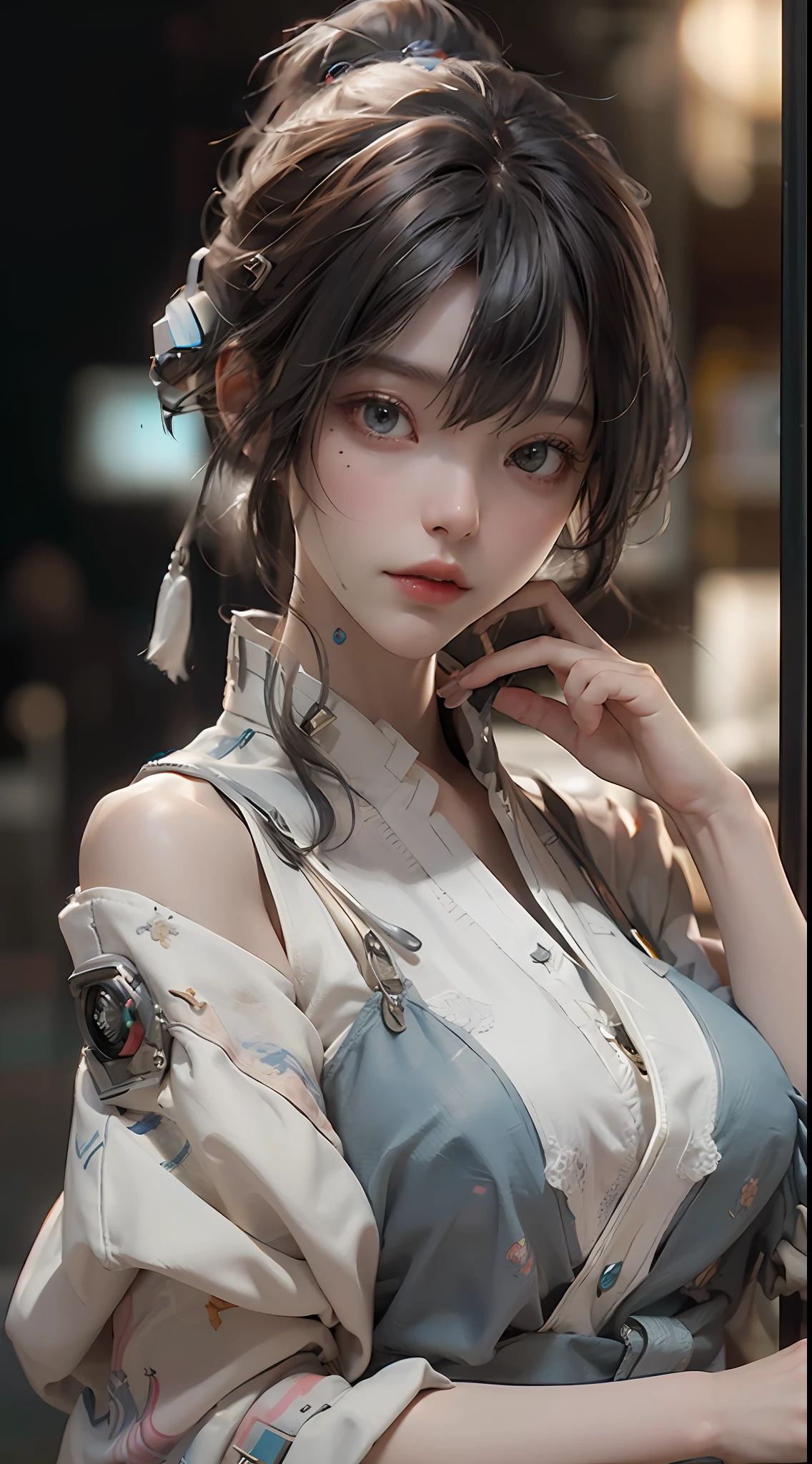 ((best qualtiy)), ((tmasterpiece)), (the detail:1.4), 3D, A beautiful cyberpunk female image,HDR(HighDynamicRange),Ray traching,NVIDIA RTX,Super-Resolution,Unreal 5,Subsurface scattering、PBR Texture、post-proces、Anisotropy Filtering、depth of fields、maximum definition and sharpness、Many-Layer Textures、Albedo e mapas Speculares、Surface Coloring、Accurate simulation of light-material interactions、perfectly proportions、Octane Render、Two-colored light、largeaperture、Low ISO、White balance、the rule of thirds、8K RAW、Remove clothing