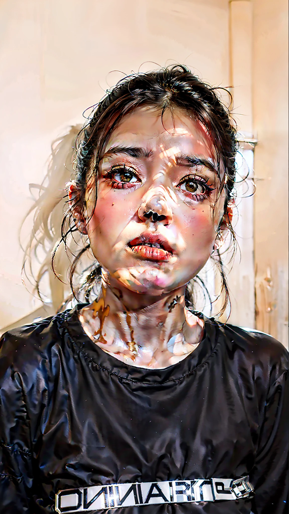 Masterpiece, best quality, (realistic, realistic: 1.4), (RAW photo: 1.2), very detailed CG unity 8k wallpaper, very delicate and beautiful, amazing, fine details, official art, ridiculous, unbelievably ridiculous , huge file size, super detailed, very detailed, pretty detailed girl, very detailed eyes and face, beautiful detailed eyes, light on face, 1girl, long hair, ((ponytail)), solo, cute, looking at viewer, (perfect female figure) , slender waist, full body, big breasts, standing, school uniform, miniskirt, miniskirt, plaid skirt, navel, cropped navel, tank top, bare arms, bangs, school, classroom, ulzzang-6500- v1.1