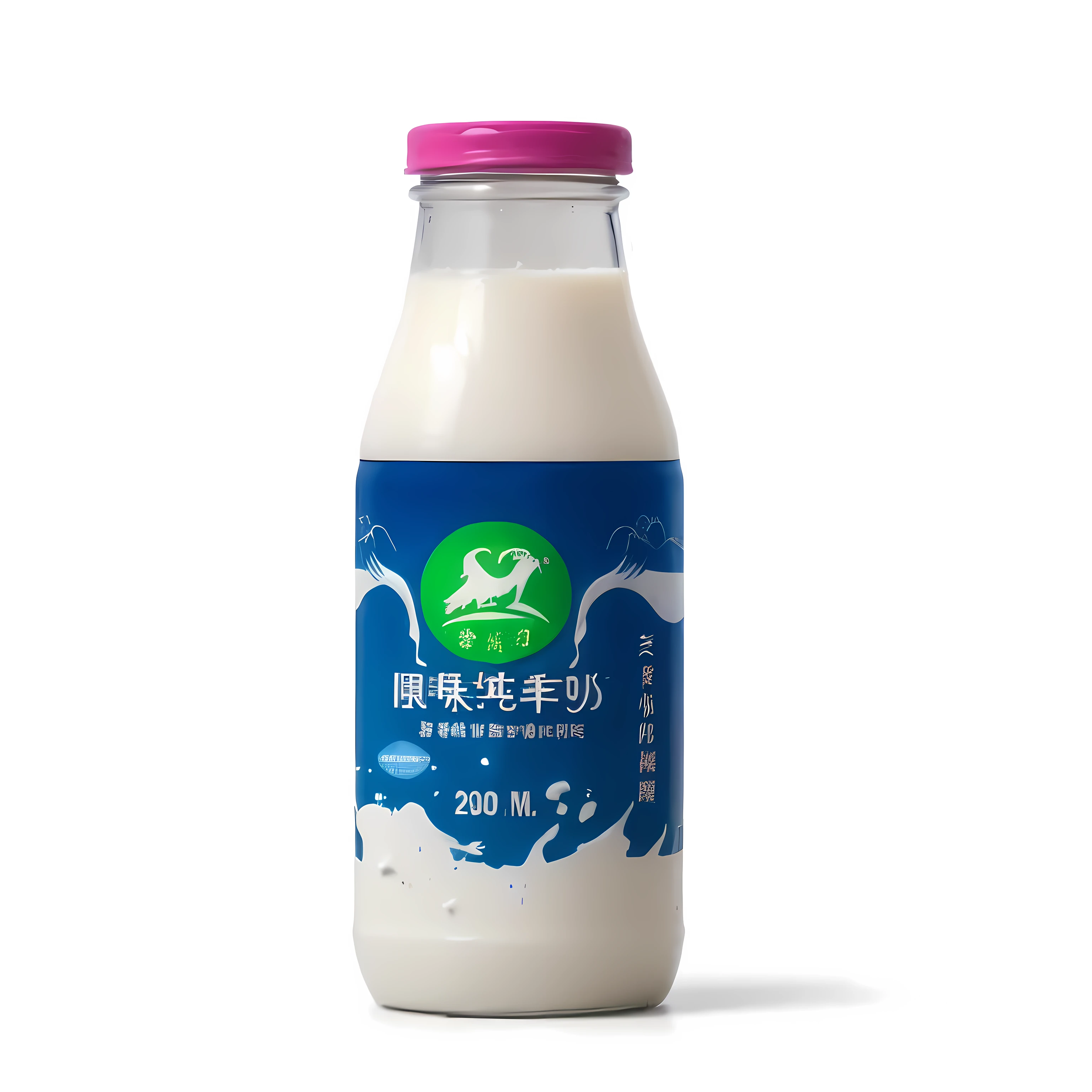 Close-up of a bottle of milk with a pink cap, milk, yogurt, soey milk, top milk brands, glass of milk, liquid that has a viscous, 240p, Viscous liquid, sea of milk, high quality topical render, Flowing milk, author:Ann Text, author:Yi Yuanji, puddle of milk