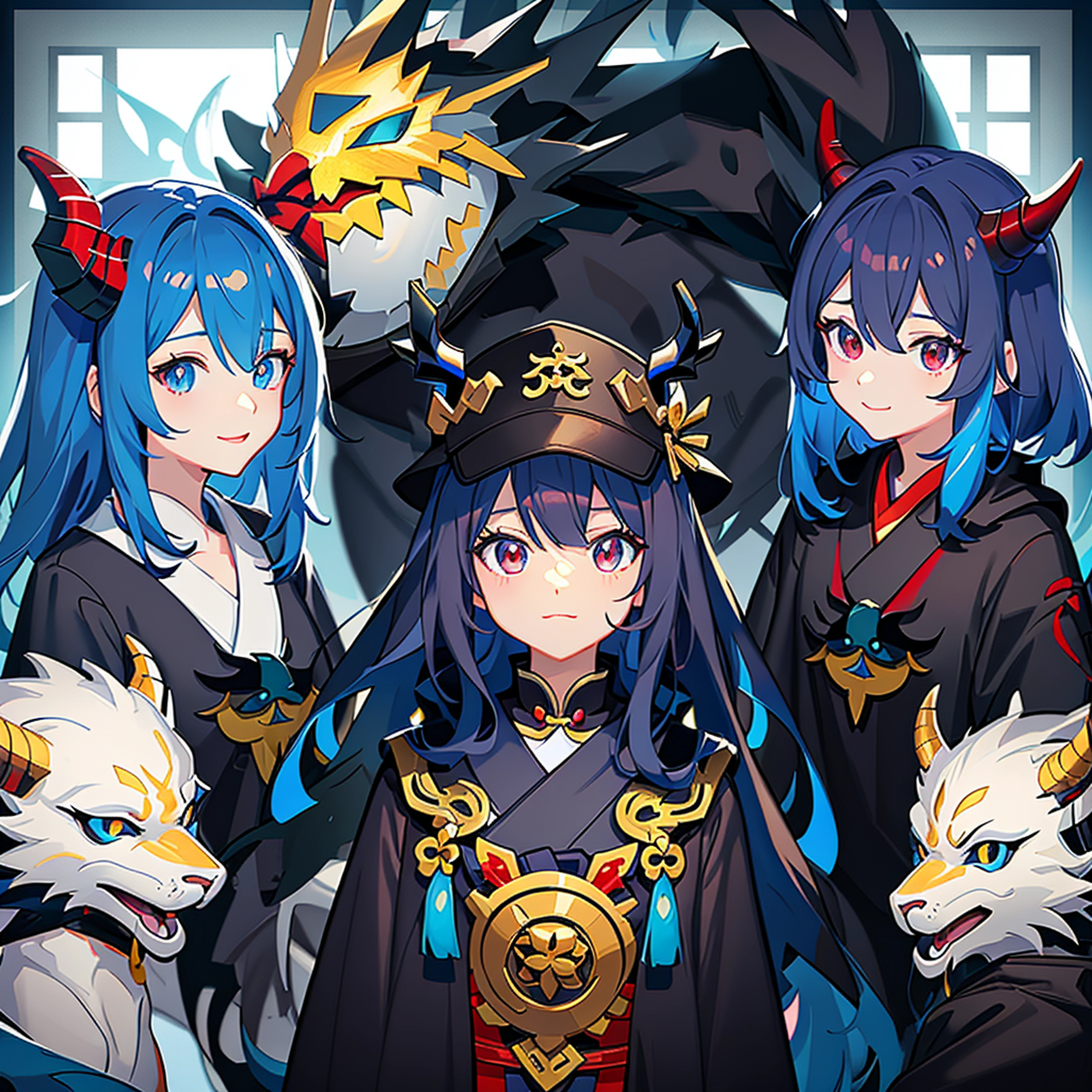 Anime characters wearing costumes with horns and horns, onmyoji portrait, onmyoji, Onmyoji detailed art, the dragon girl portrait, Genshin, zerochan art, high detailed official artwork, Kawasi, trending on artstation pixiv, Dragon girl, 《azur lane》role, Official artwork, Anime fantasy illustration, anime in fantasy style