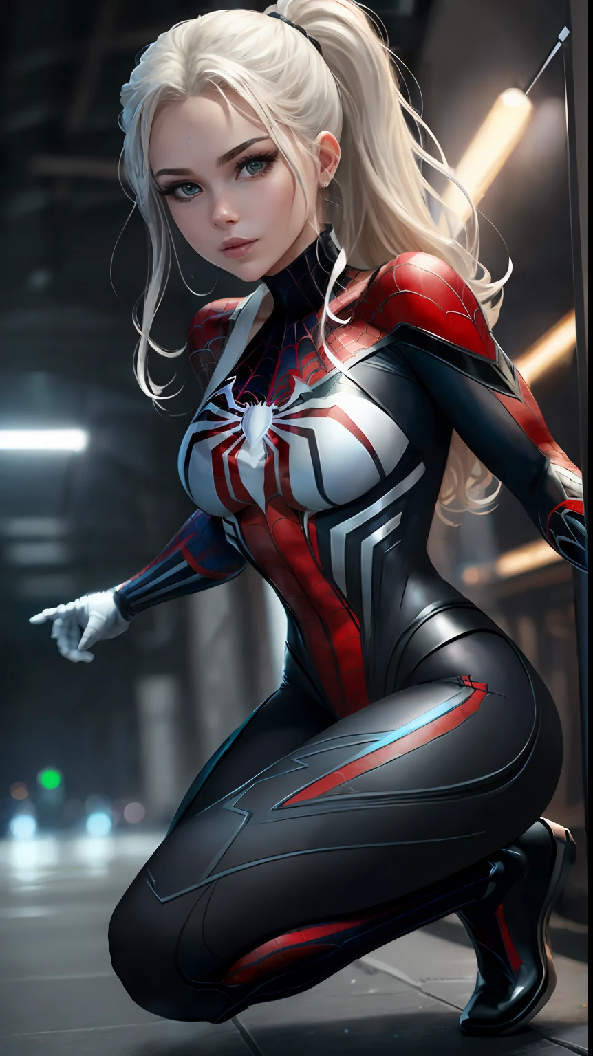 Beautiful woman detailed defined body using spider man cosplay, small breasts --auto