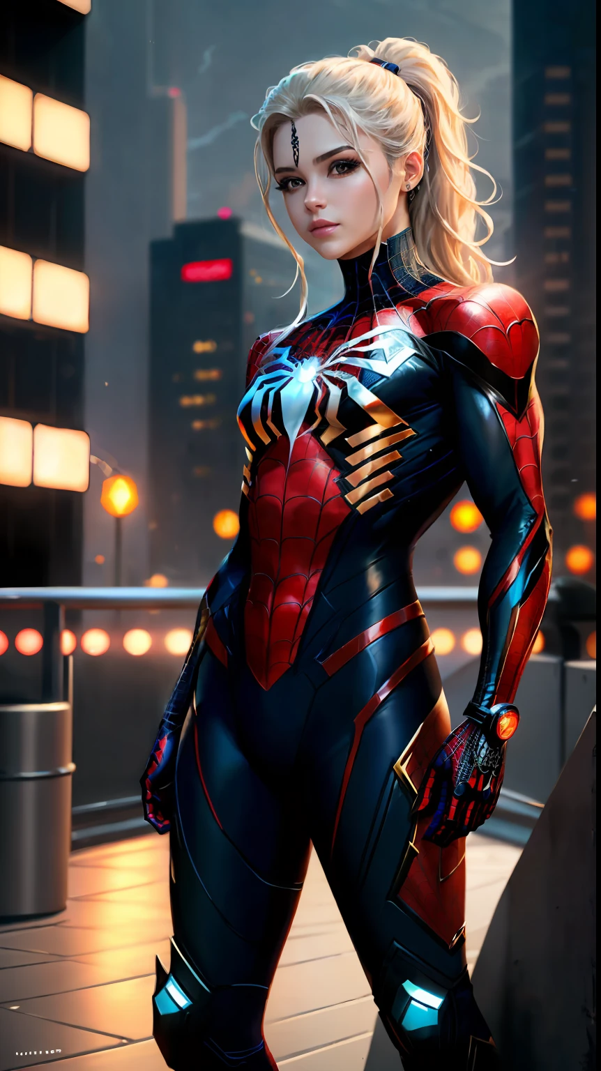 Beautiful woman detailed defined body using spider man cosplay, small breasts --auto