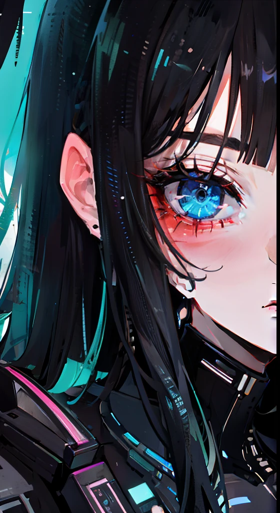 1girl, extreme + absolutely beautiful + meticulous_face, extreme + absolutely beautiful + meticulous_eyes, upper body, close-up, cyberpunk background, sketch, solid color,