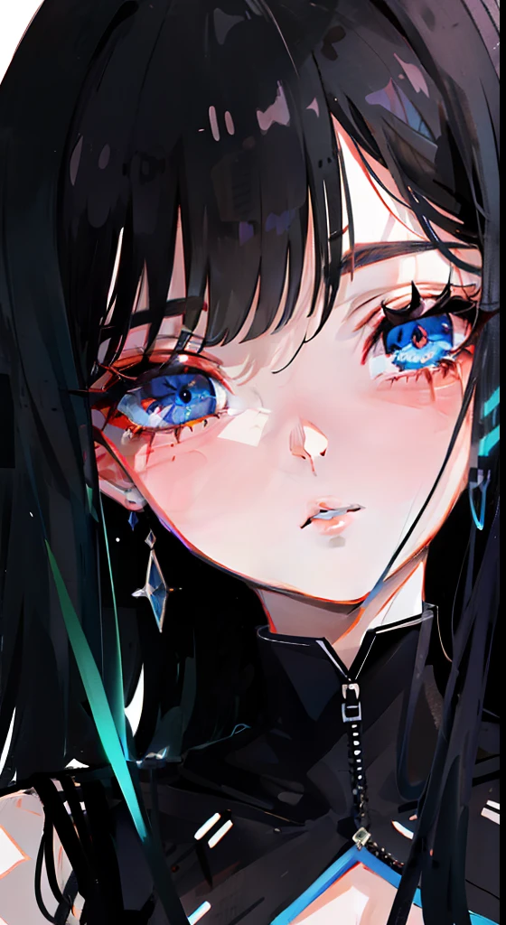 1girl, extreme + absolutely beautiful + meticulous_face, extreme + absolutely beautiful + meticulous_eyes, upper body, close-up, cyberpunk background, sketch, solid color,