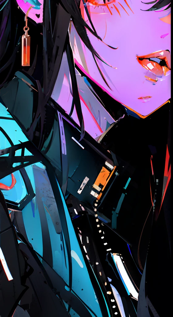 1girl, extreme + absolutely beautiful + meticulous_face, extreme + absolutely beautiful + meticulous_eyes, upper body, close-up, cyberpunk background, sketch, solid color,