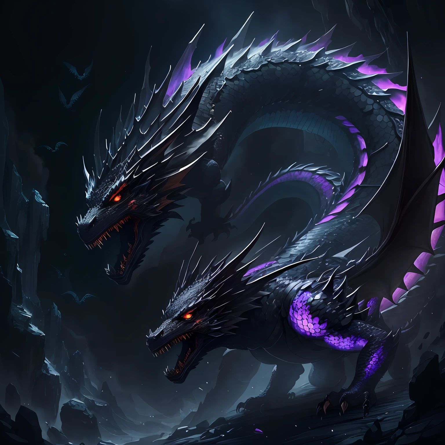 The nine dragon corpses are all five-clawed black dragons，Except for the dragon horn, it is crystal clear、Purple shimmering outside，The body of the dragon is black throughout，Dark light shining，The scales shimmered in the darkness with a mysterious brilliance。 --auto