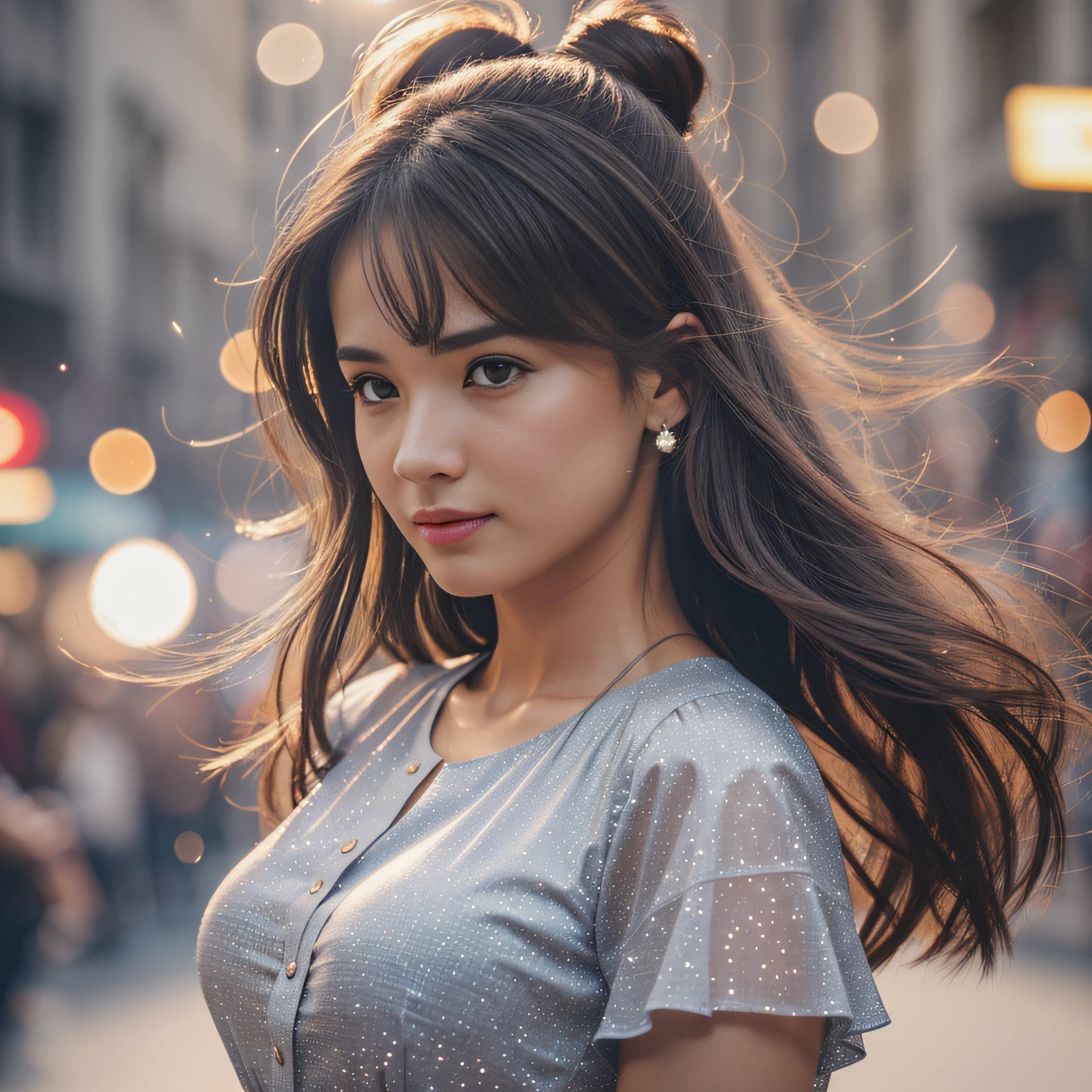 ((Realistic lighting, Best quality, 8K, Masterpiece: 1.3)), Focus: 1.2, 1girl, Perfect Body Beauty: 1.4, Slim Abs: 1.1, ((Dark Brown Hair)), (Aqua Dress: 1.4), (Outdoor, Night: 1.1), City Street, Super Fine Face, Fine Eyes, Double Eyelids, --auto