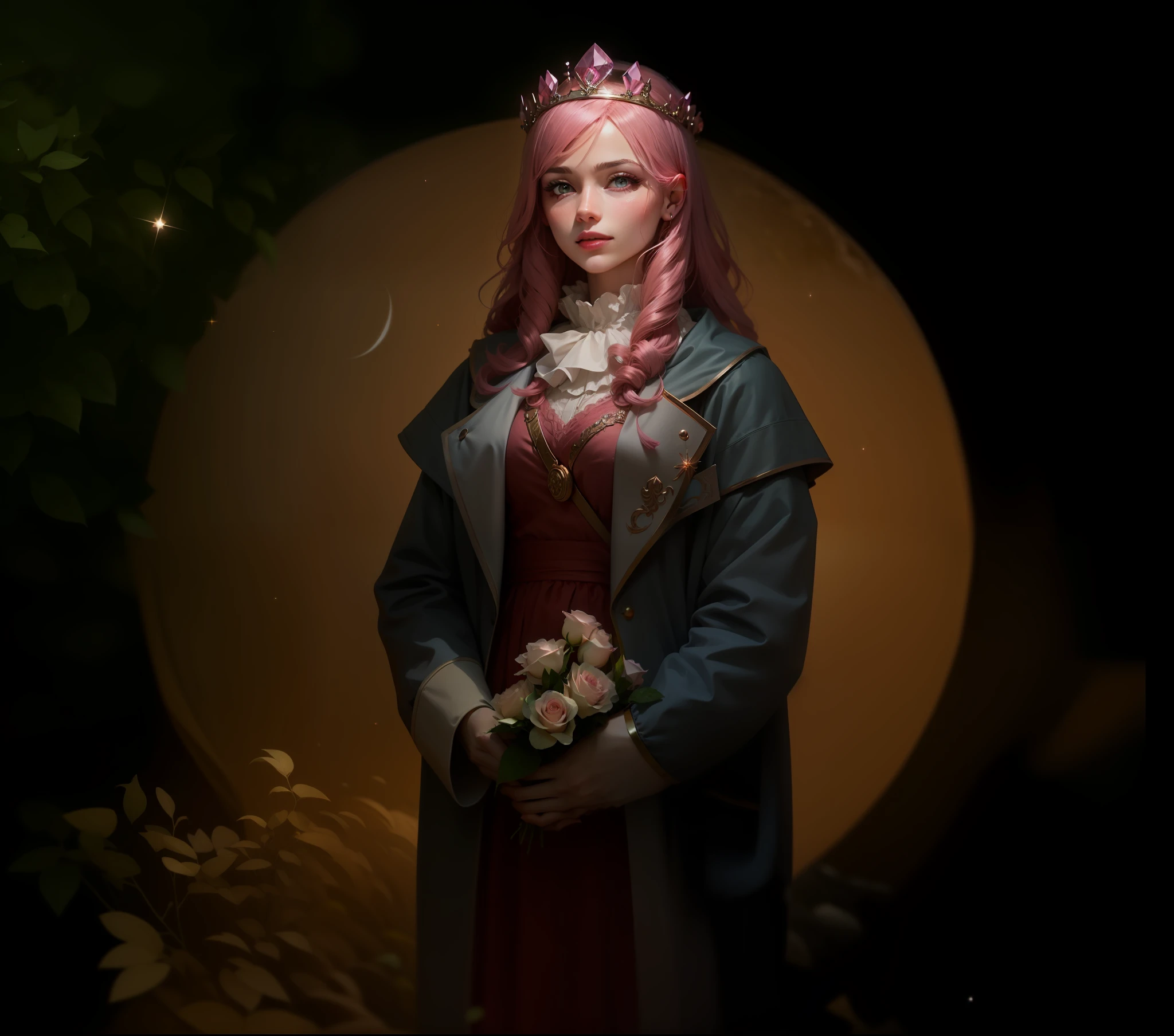 Pink moon,pink skies,Soft pink clouds,pink ocean waves sparkling,Sparkling,pink roses on pink ocean,fanciful,diamond,tiara crown,kosmos,gentlesoftlighting,Orthodontics