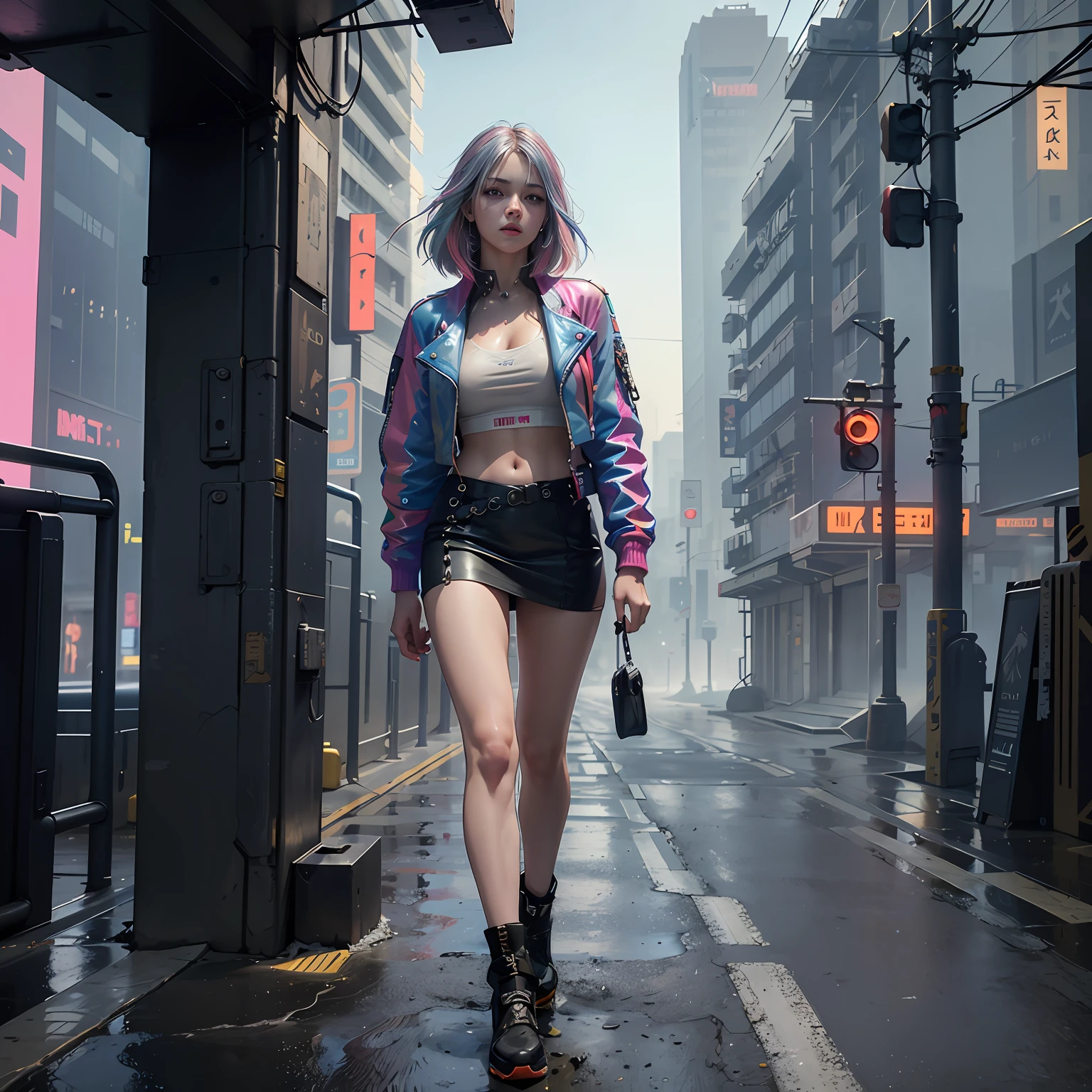 A girl stands in front of a cyberpunk robot --auto