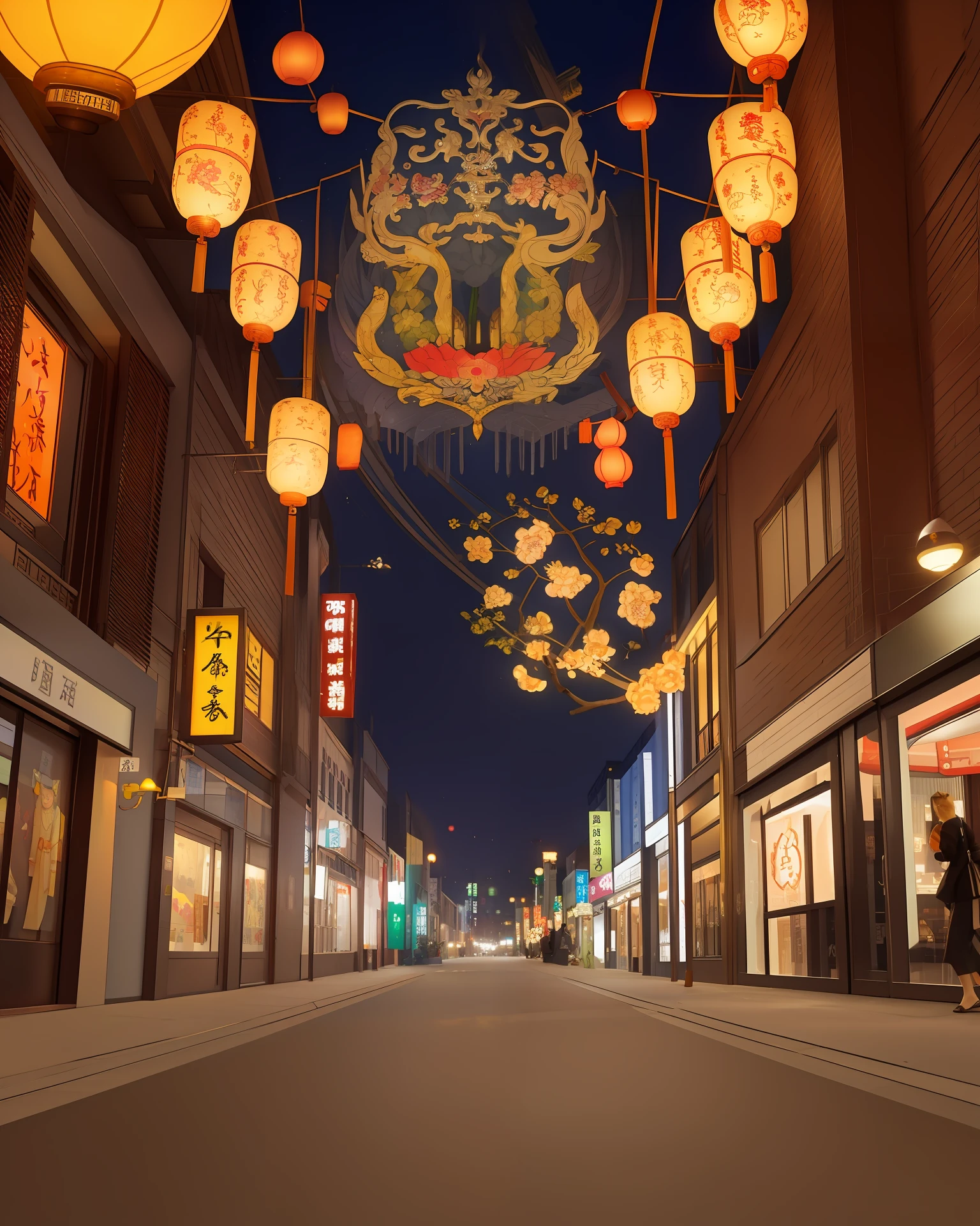 The Great Tang Dynasty，Night Downtown，Kongming Lantern，Lantern，bit girl，the street